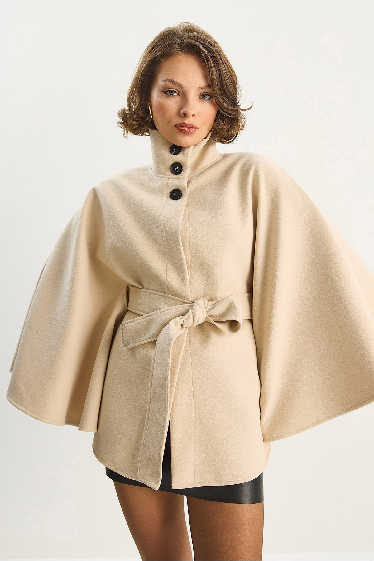 Women's Belted High Collar Poncho 0314 60283652