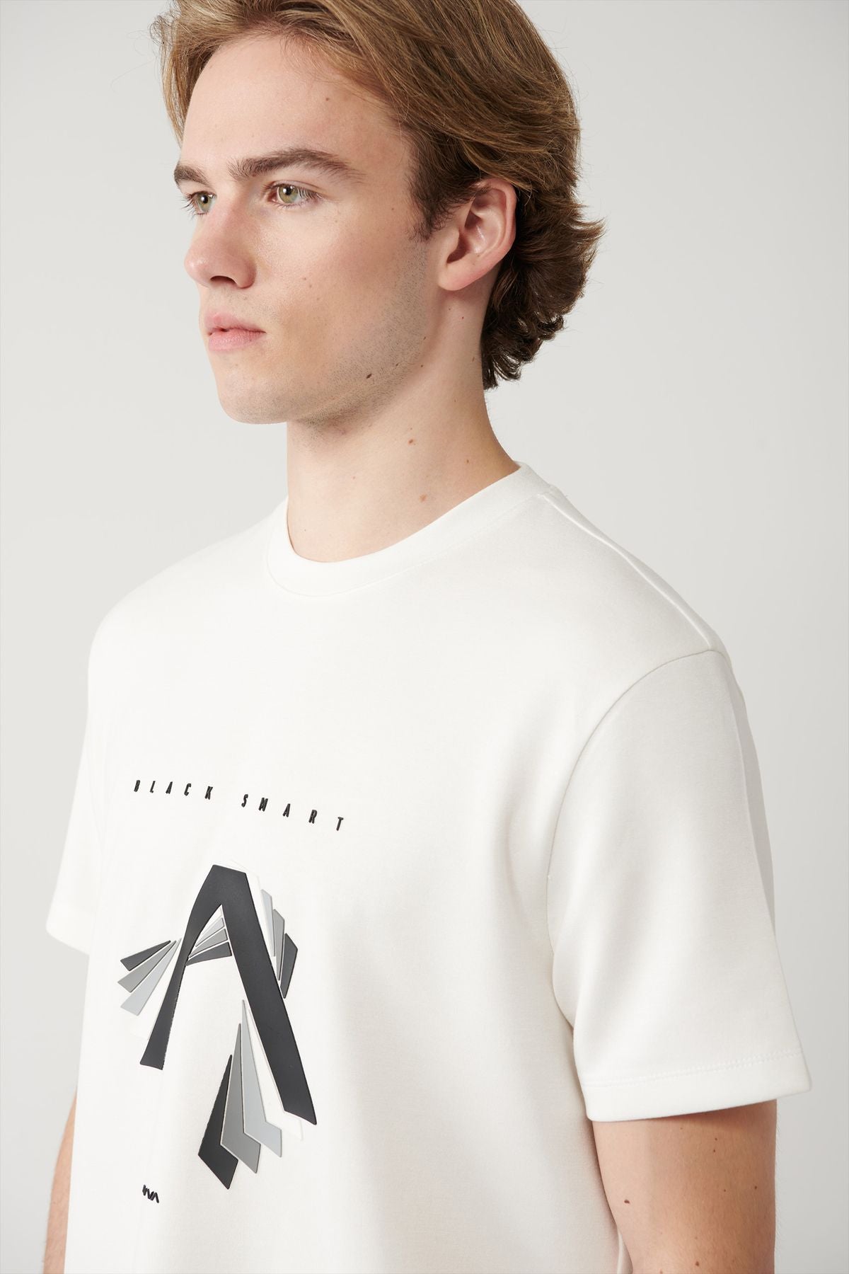 Men's White Bicycle Collar Printed Interlok T-Shirt A41y1199