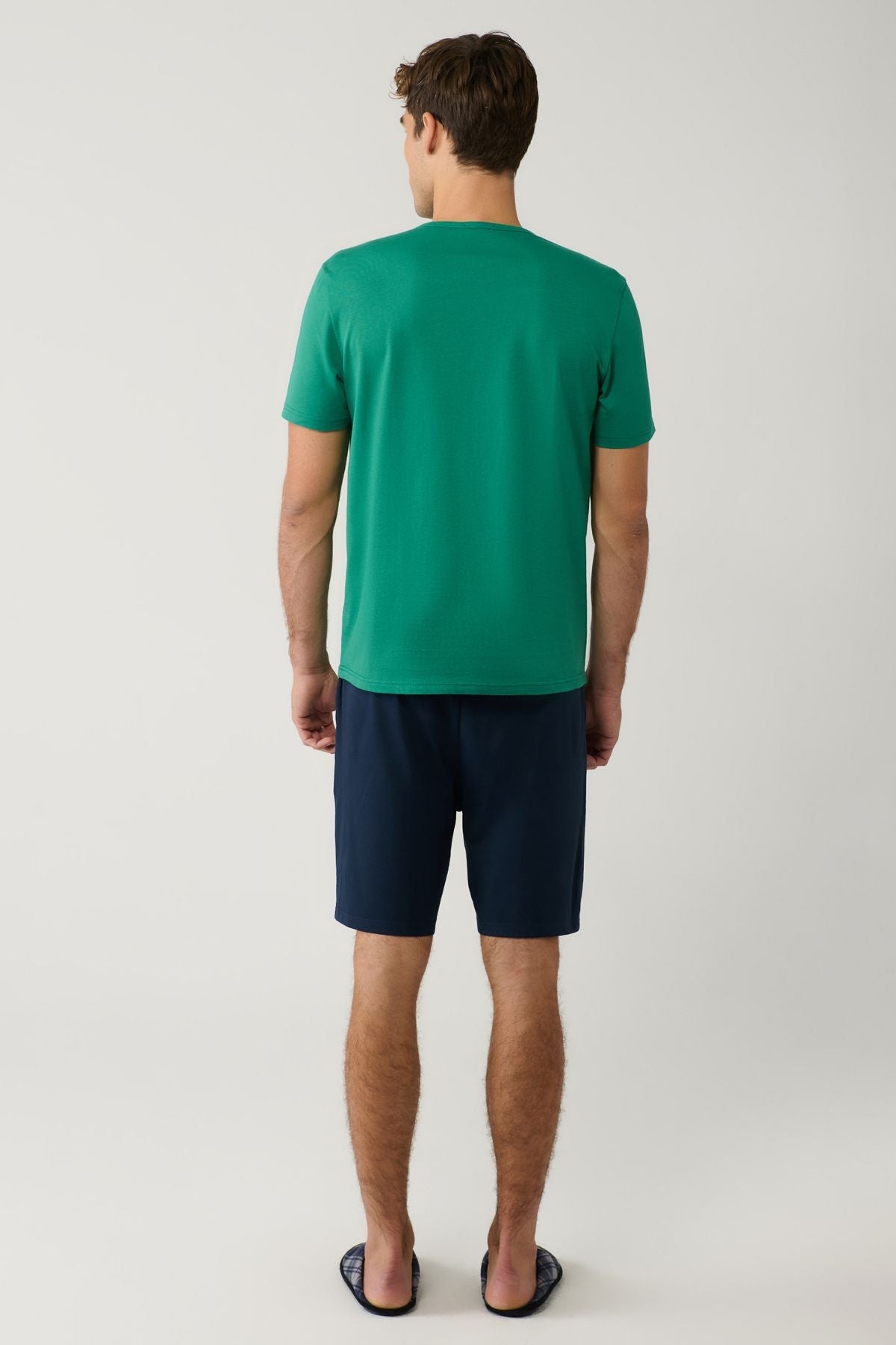 Men's Green Bicycle Collar 100 %Cotton Shorts Special Box Pajama Set E003301