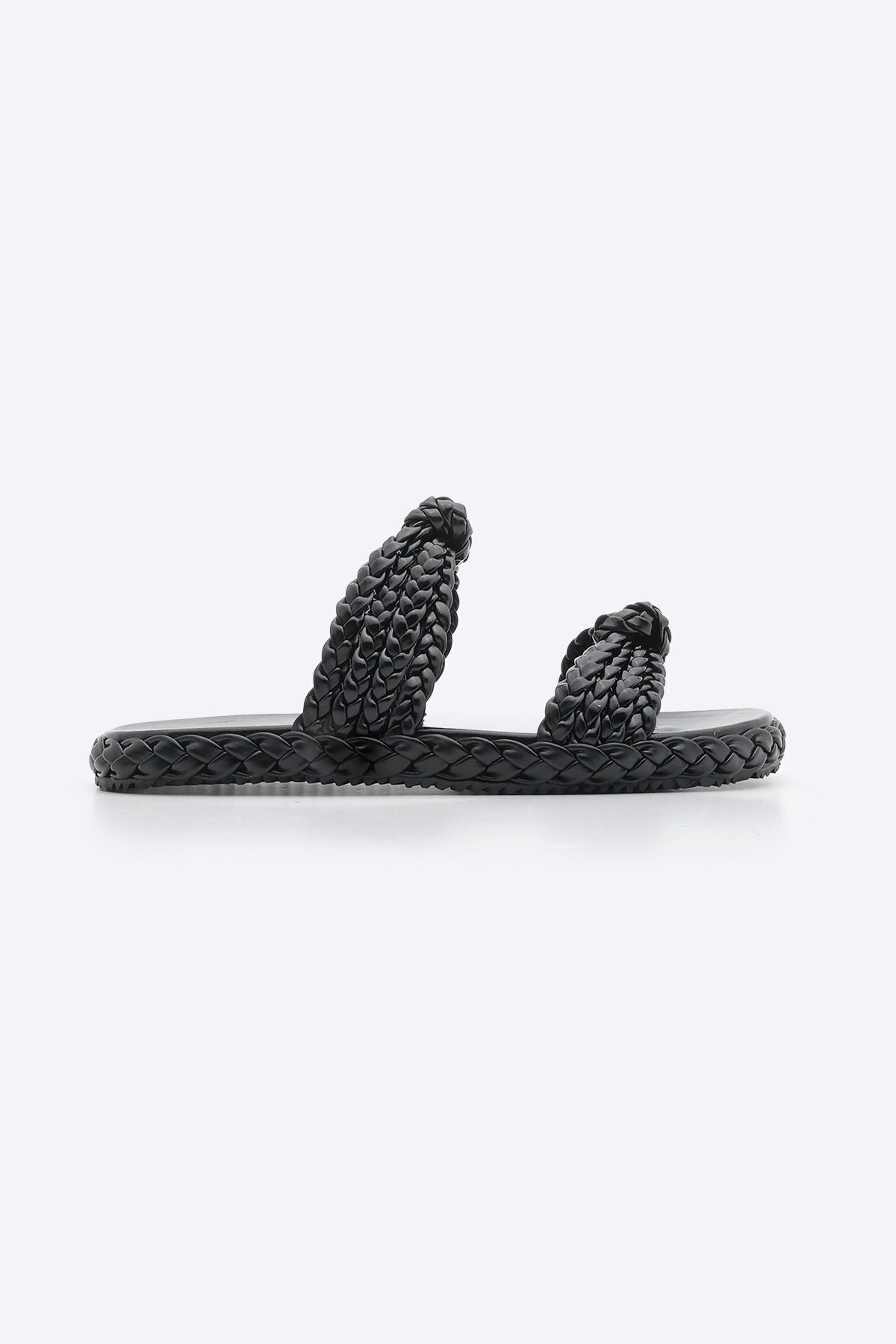 DAILY Slipper with Double Band with Knitting Patterned Letus Black