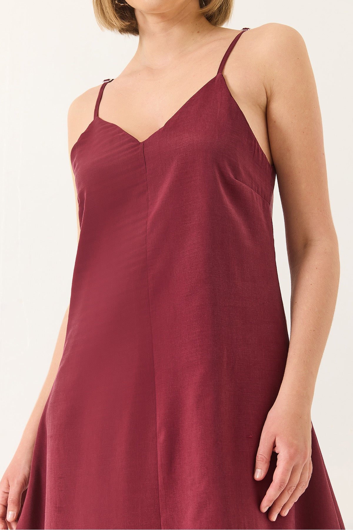 Women's V-Neck Thin Strap Hidden Zipper Lined Modal Dress 5978 60281032