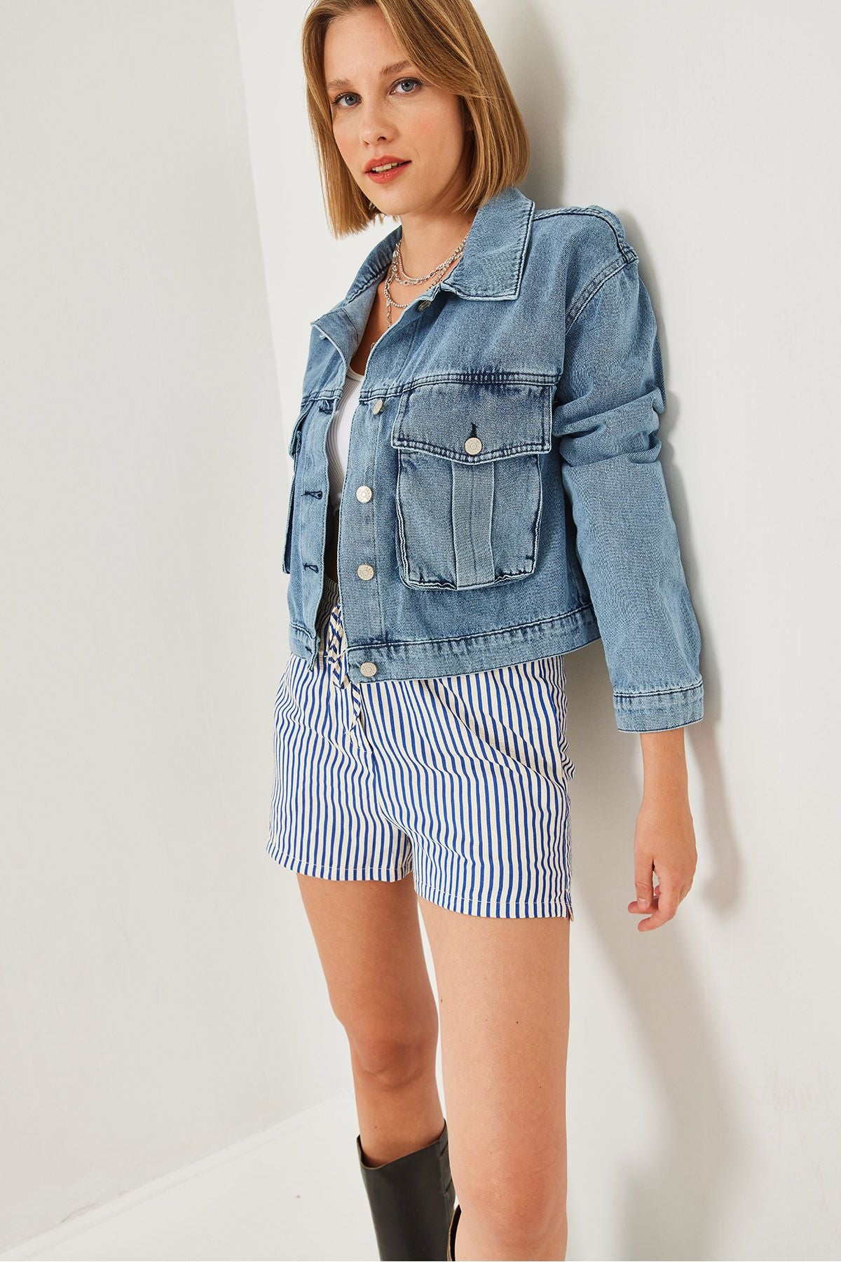 WOMEN'S BALL POCKET DETAIL CROP denim jacket 2434 60351119