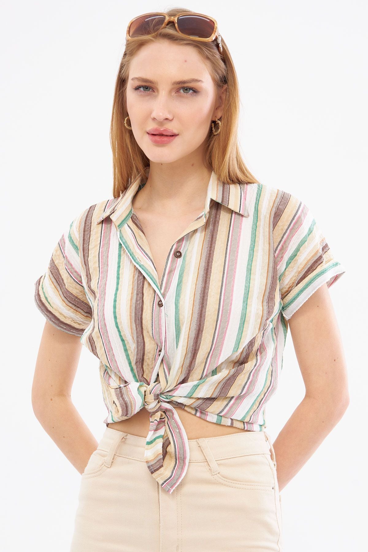 Women's Stone Patterned Short Sleeve Shirt ARM-221052