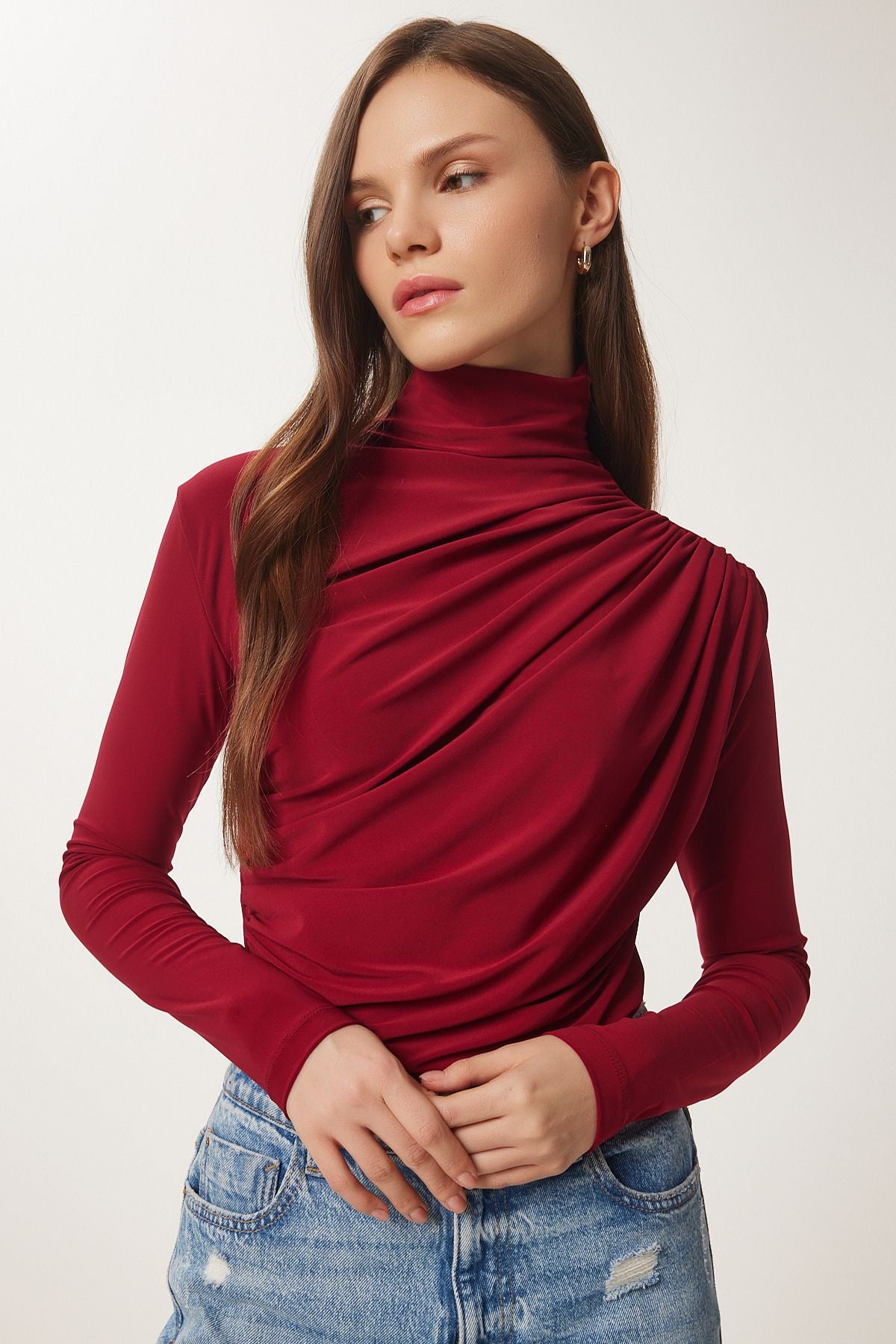 Female Bordeaux Shirness Detailed Sandy Blouse FF00135