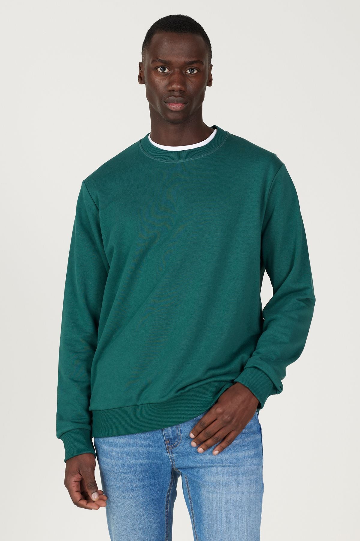 Men's Dark Green Standard Fit Normal Cut Normal Cycling Cycling 3 IP Cotton Sweatshirt