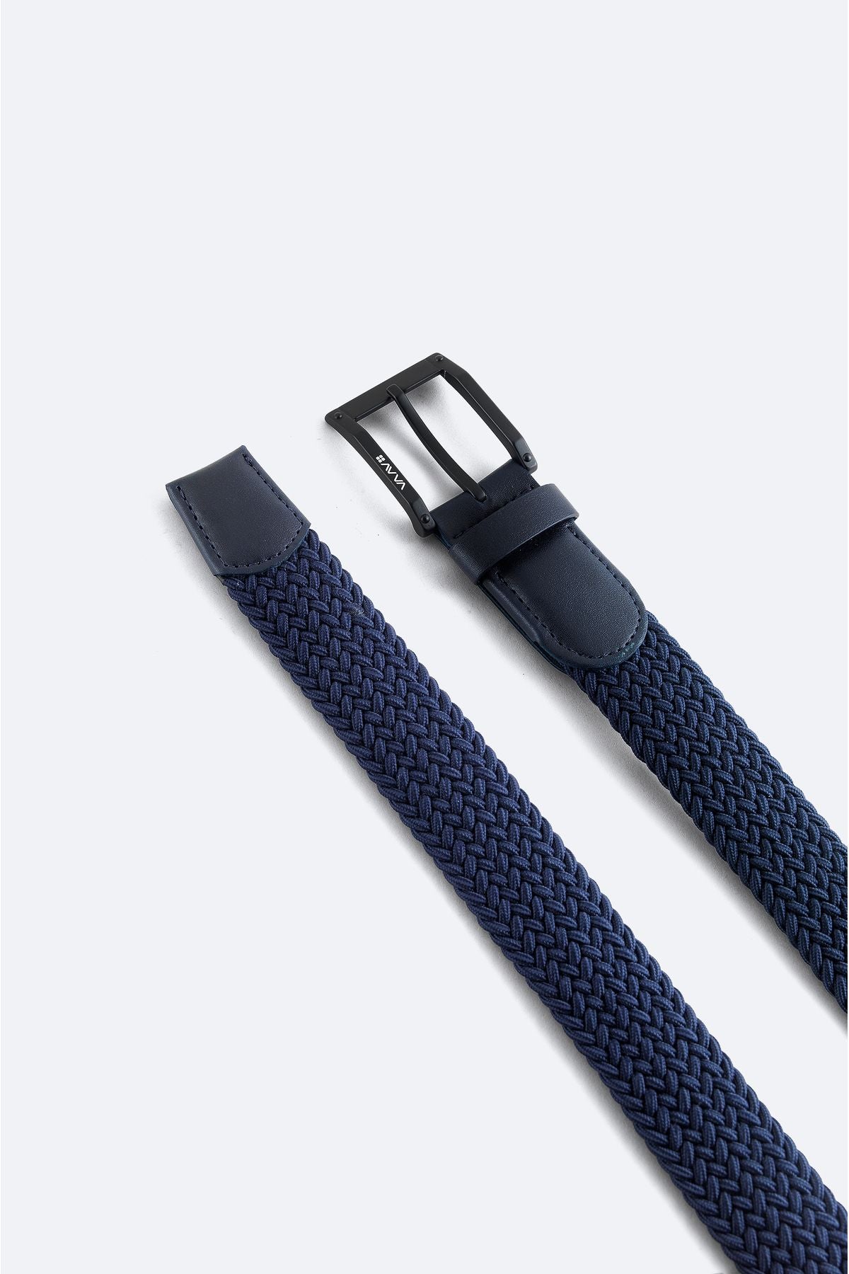 Male Navy Blue 100 %Leather Knitting Belt A41y9320