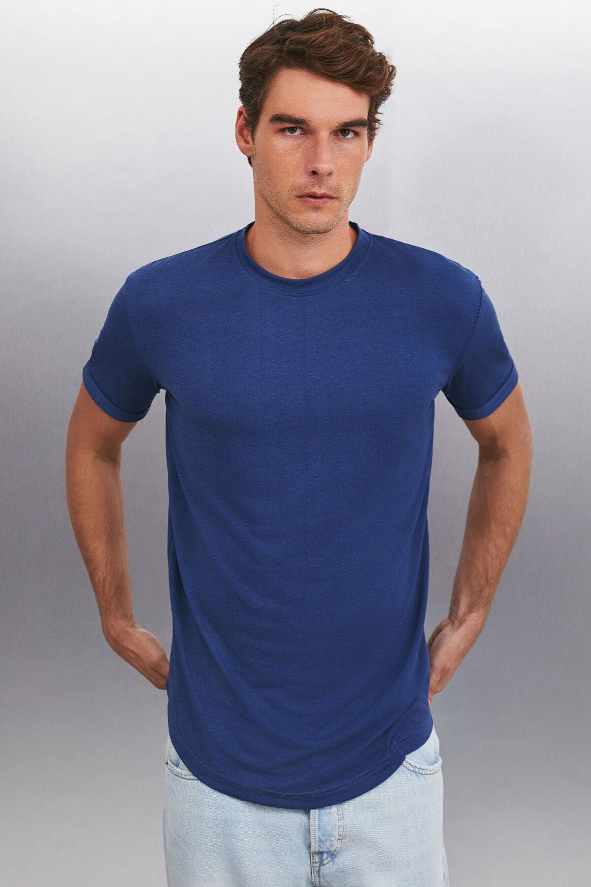 Oscar Men's 100 %Organic Cotton Comfort Fit Long Fabric Dark Blue T-Shirt