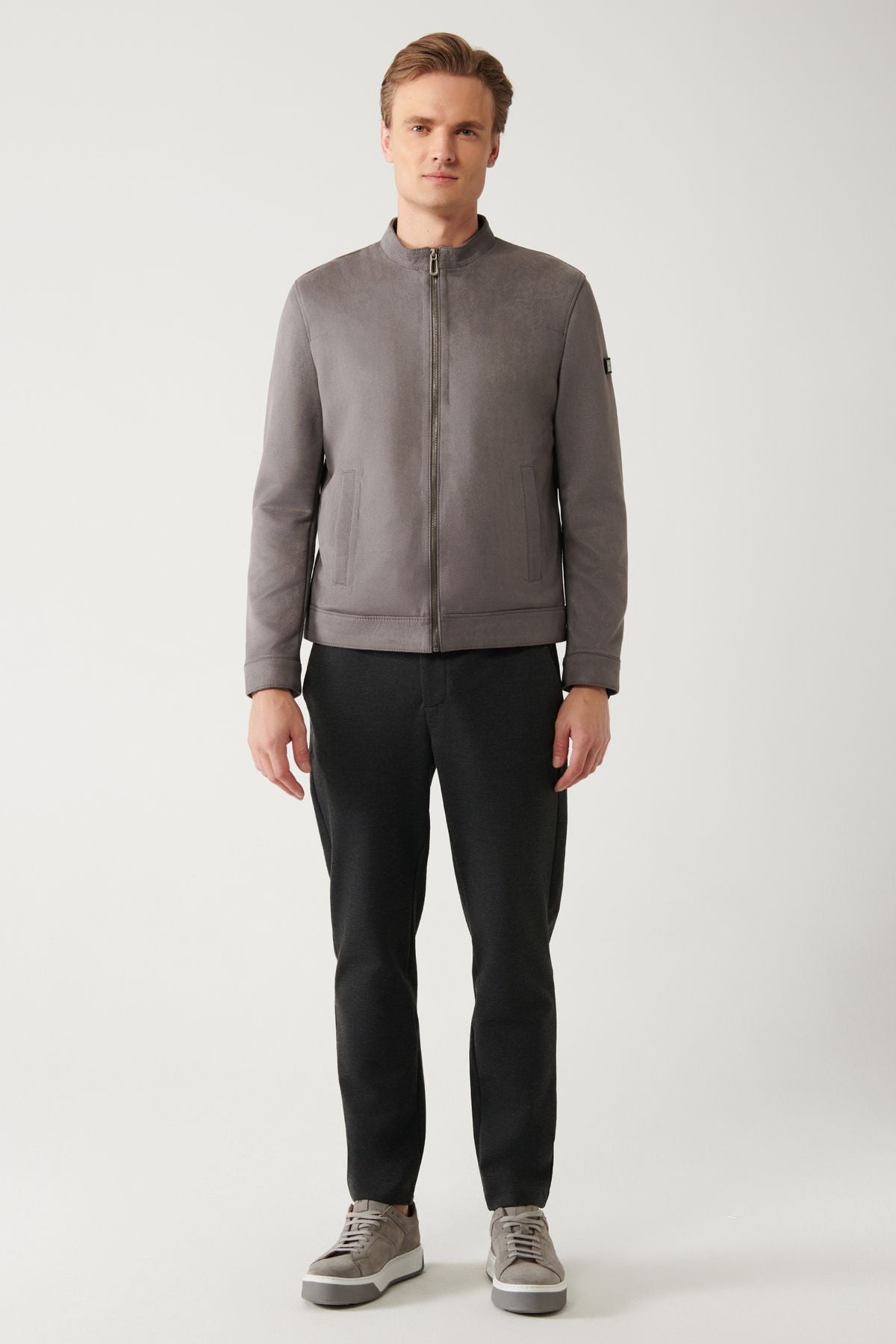 Men's anthracit suede textured front zipper Fine Mont B006002
