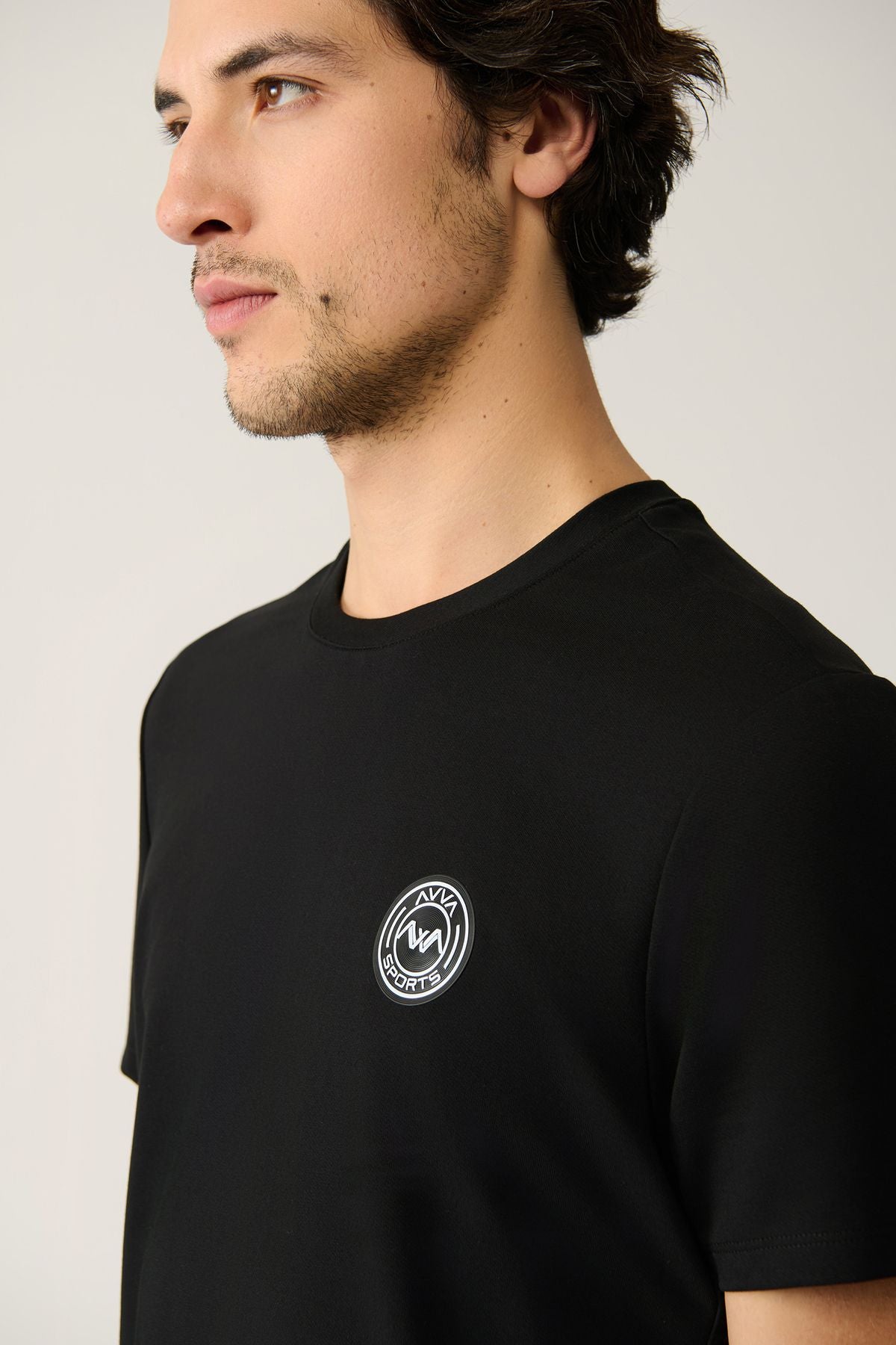 Erkek Siyah Bisiklet Yaka Jersey Kumaş Garnili T-shirt A41y1114
