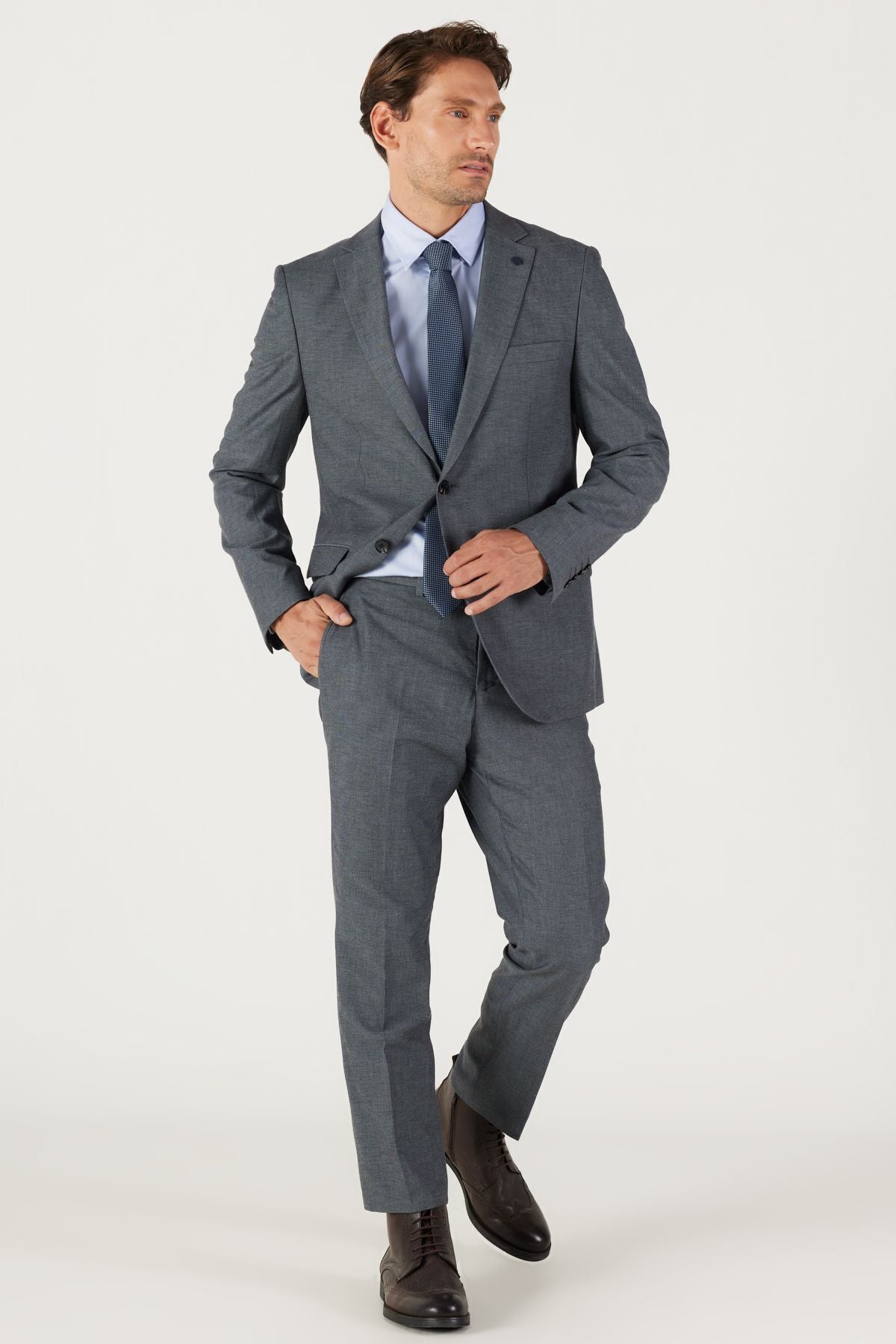 Men's anthracite slim fit narrow cut Mono collar Amest Classic Suit