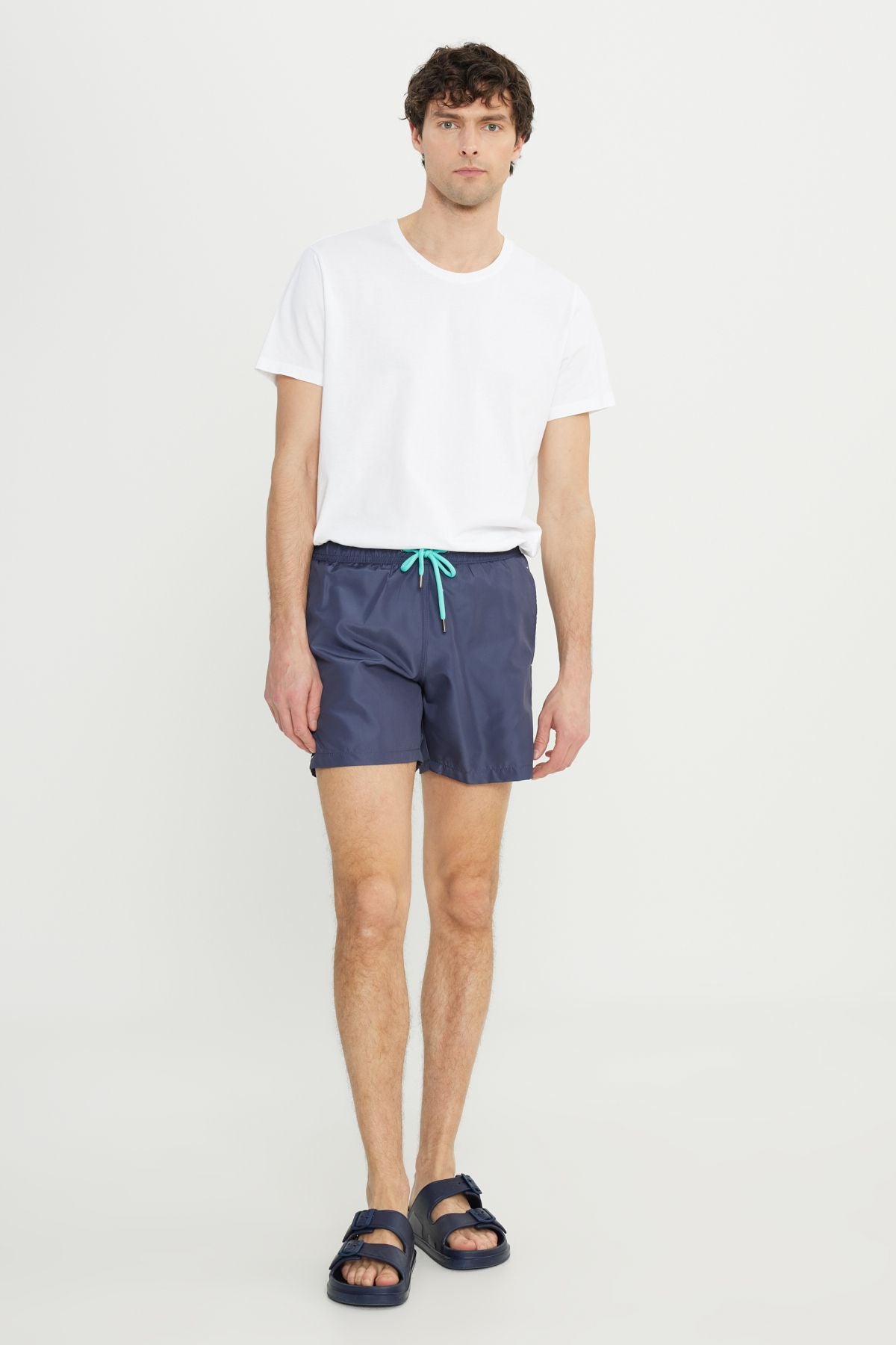 Men's Navy Blue Standard Fit Normal Cutting Fast Edge Side Patterned Sea Short Ma from Swimce