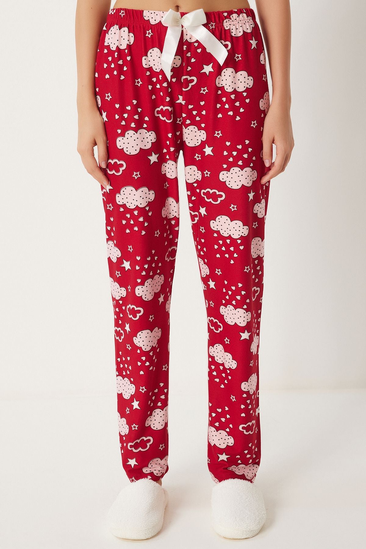 Woman Red Pink Patterned Soft textured knitting pajamas six EC00047