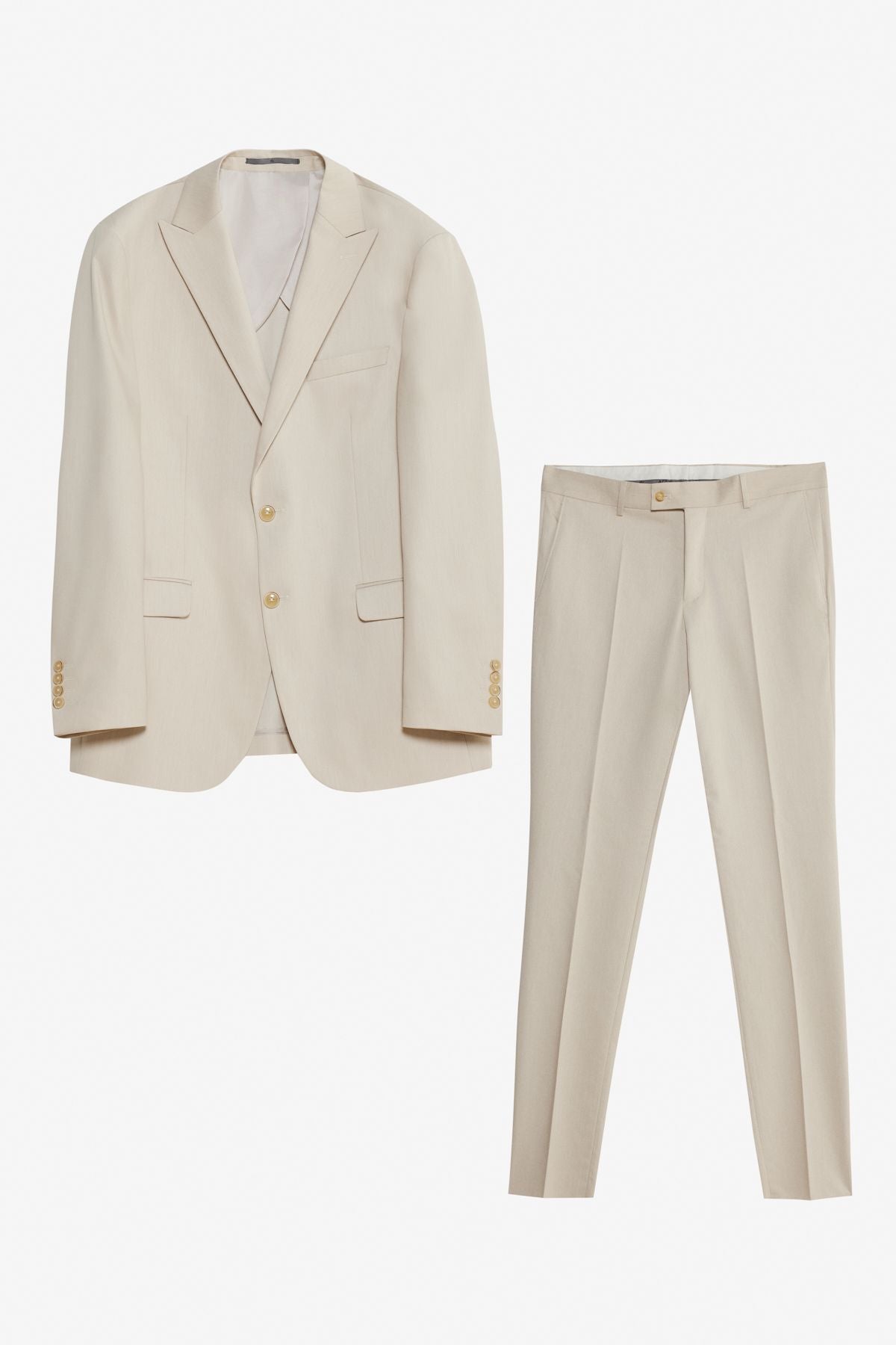 Men's Beige Slim Fit Narrow Cut Swallow Cover Pocket Flexible Suit