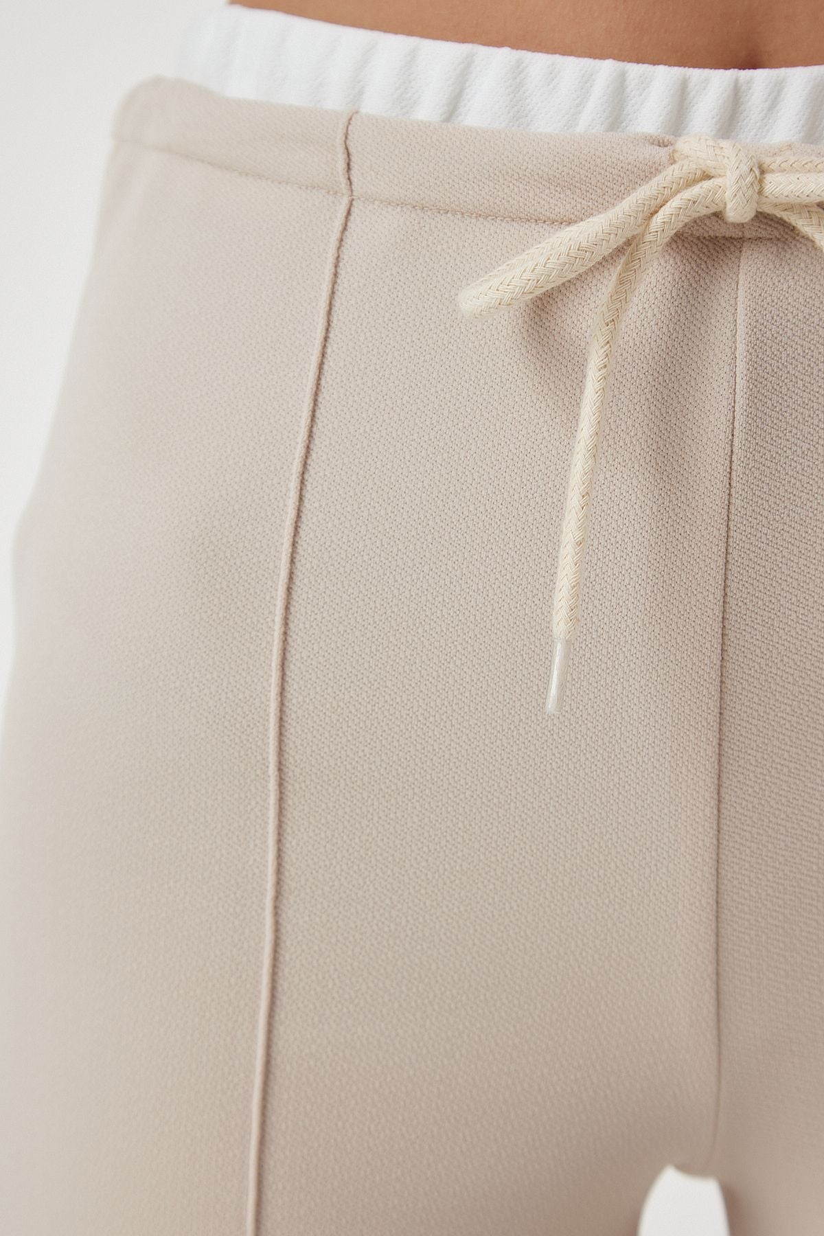 Women's Cream Connect Detailed Knitting Pants RV00157