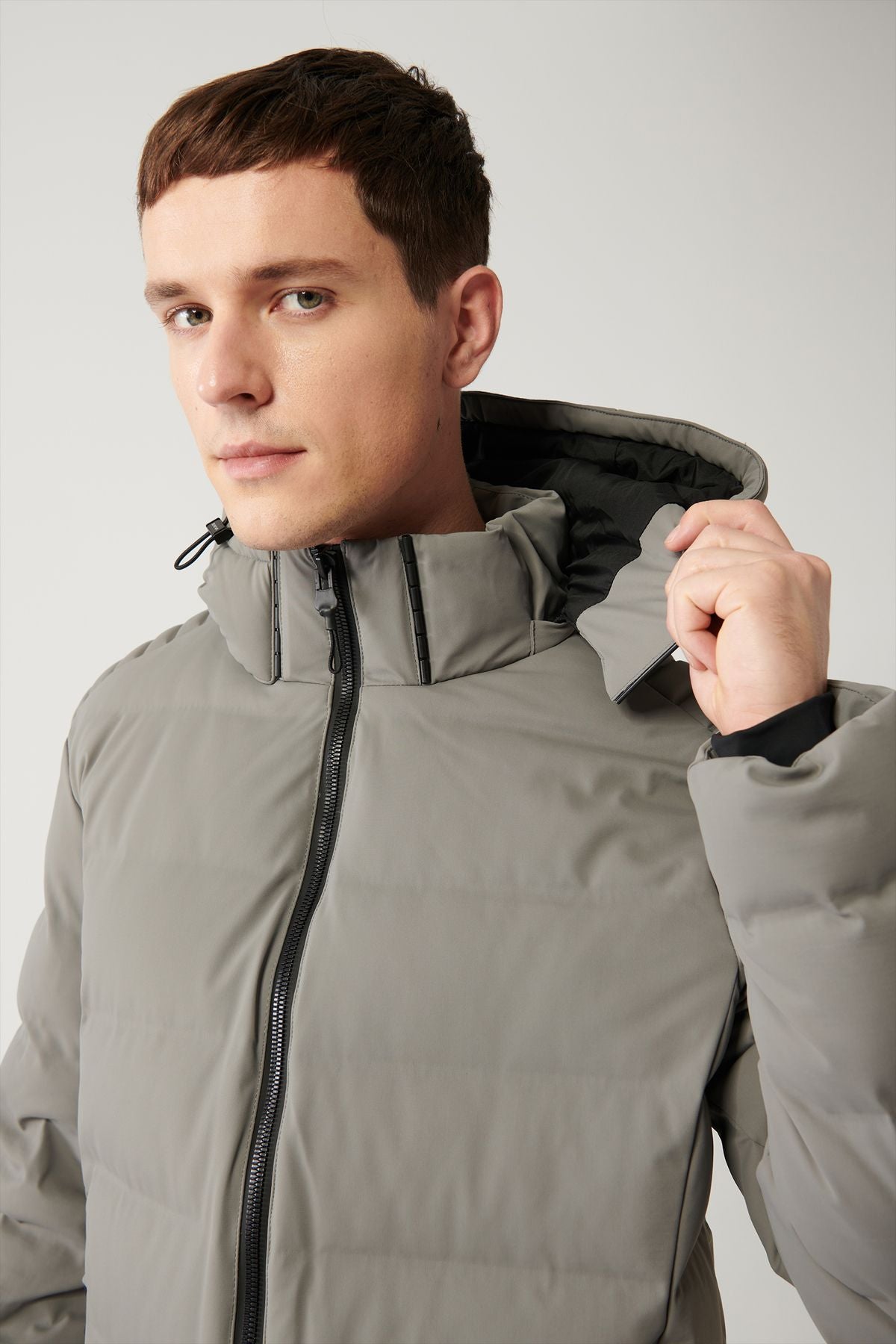 Men's gray swelling coat goose feather water repulsive windproof thermometer removable hooded comfort