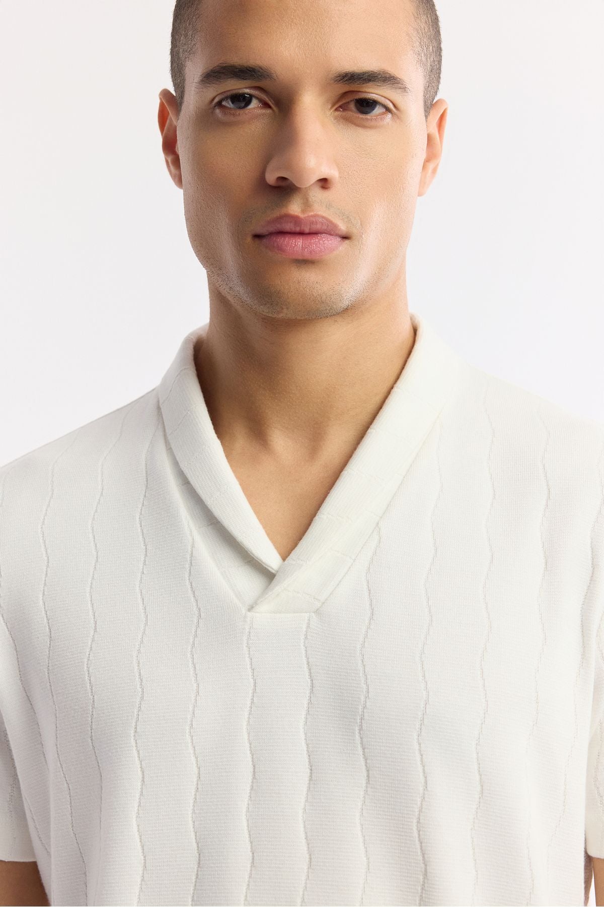 Men's Ecru Shawl Yaka striped jacquard t-shirt A51y1071