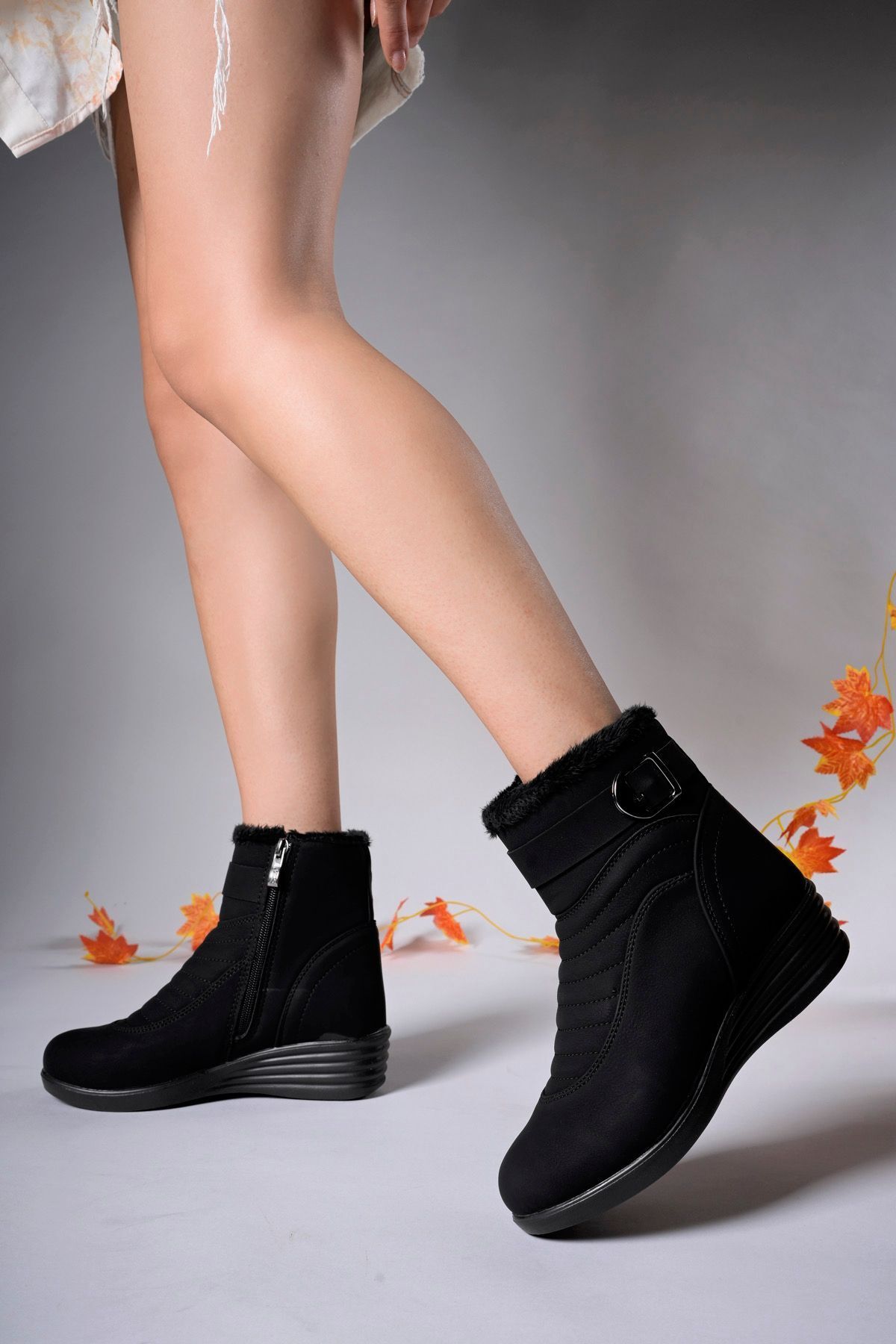 MOILSIA WOMEN'S ZIPPER BOT 0012811 MAT BLACK