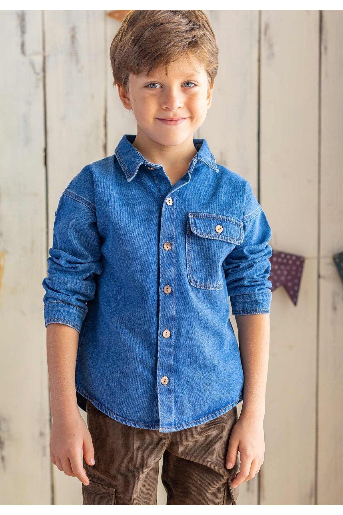 Single Pocket Jeans Shirt 2-7 Years Blue