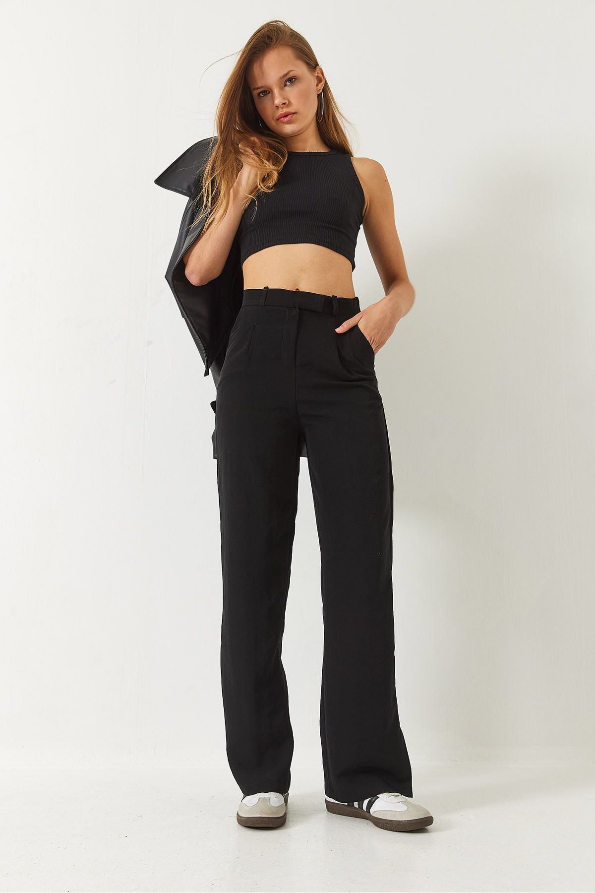Women's Silled Detail Palazzo Pants with Wide Paça Pocket 60261487