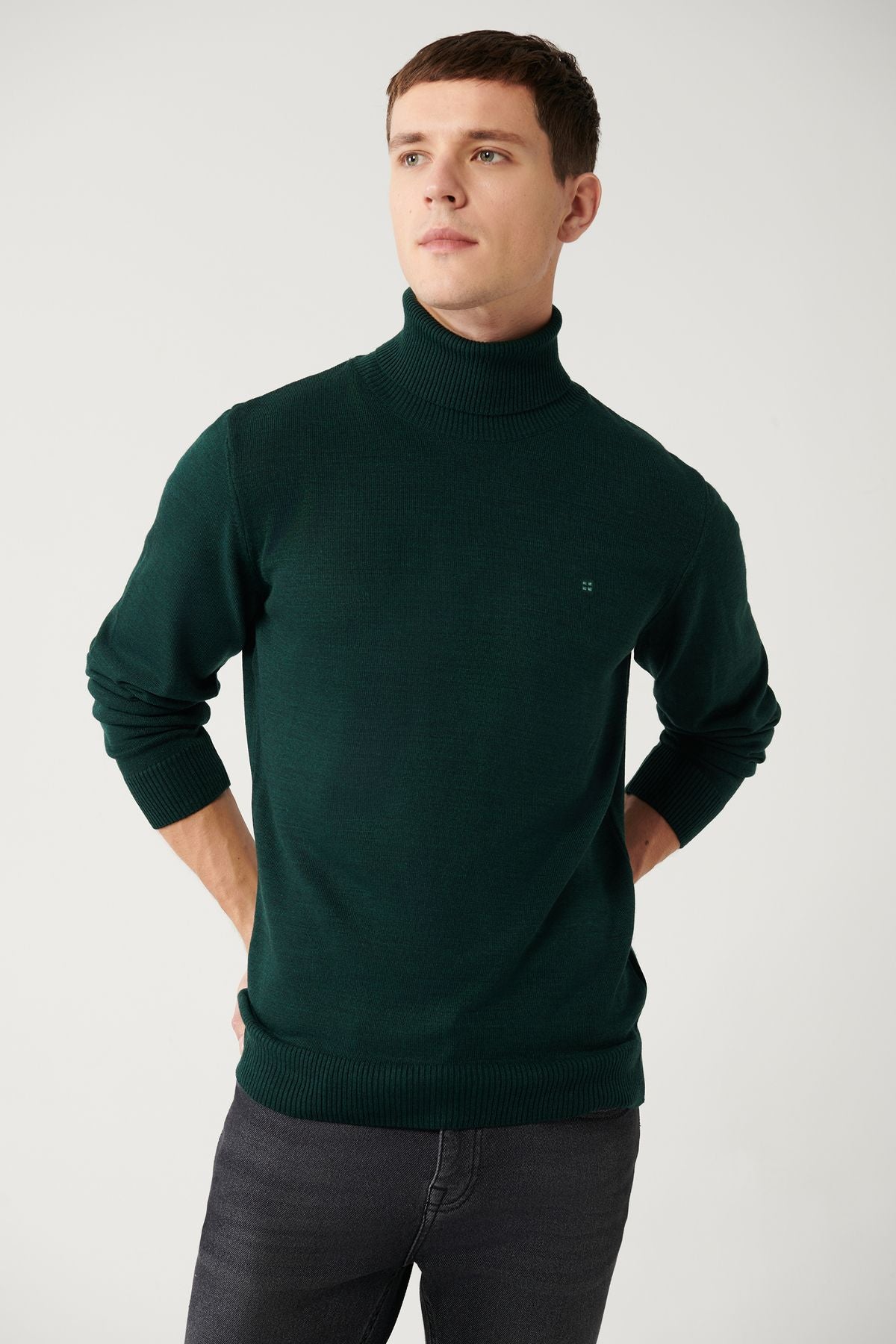Men's Green Full Fisherman Collar Follow -up knitwear sweater E005002