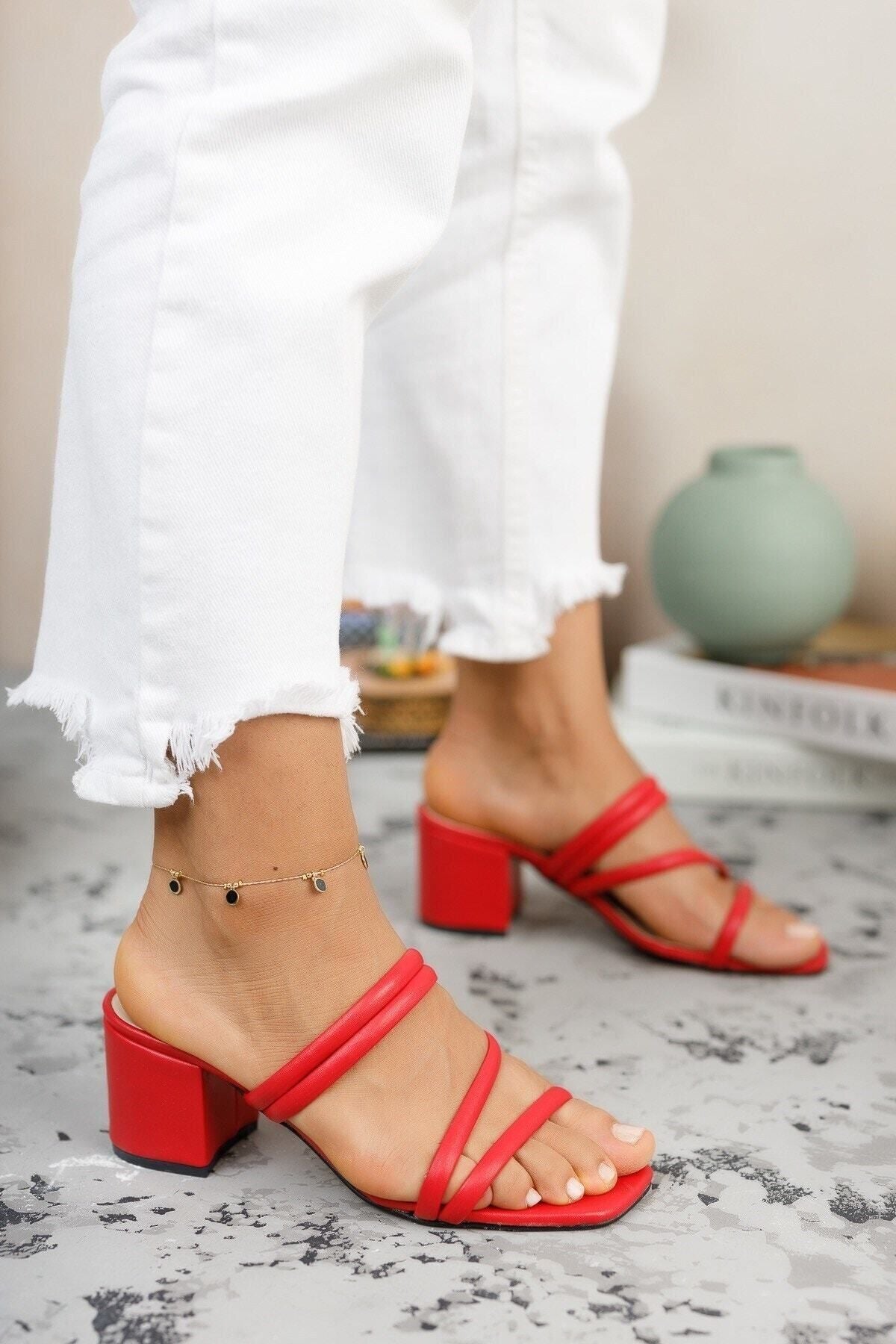 Woman Red Heels Slippers 0012223