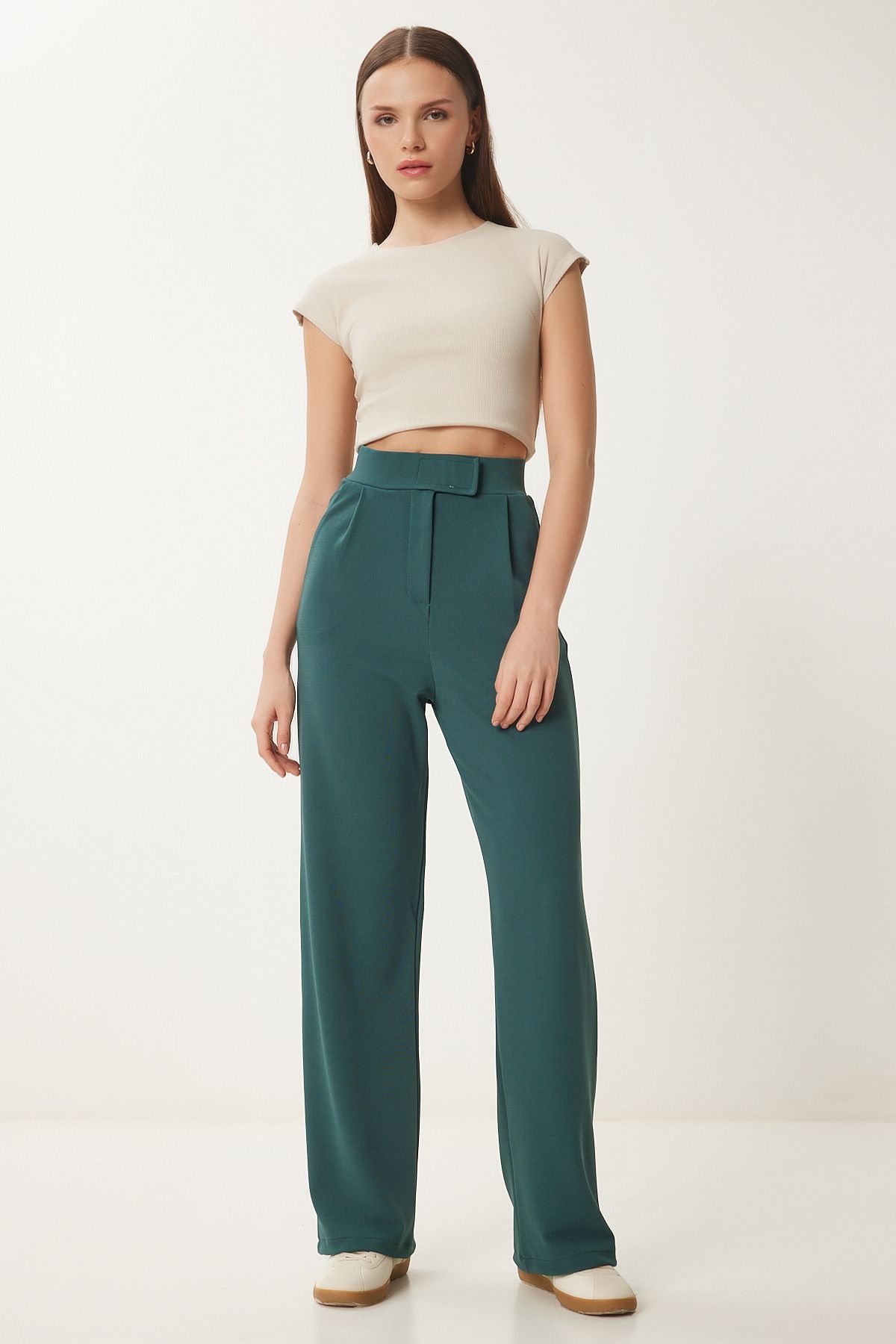 Female emerald green waist waist comfortable weaving pants RV00150