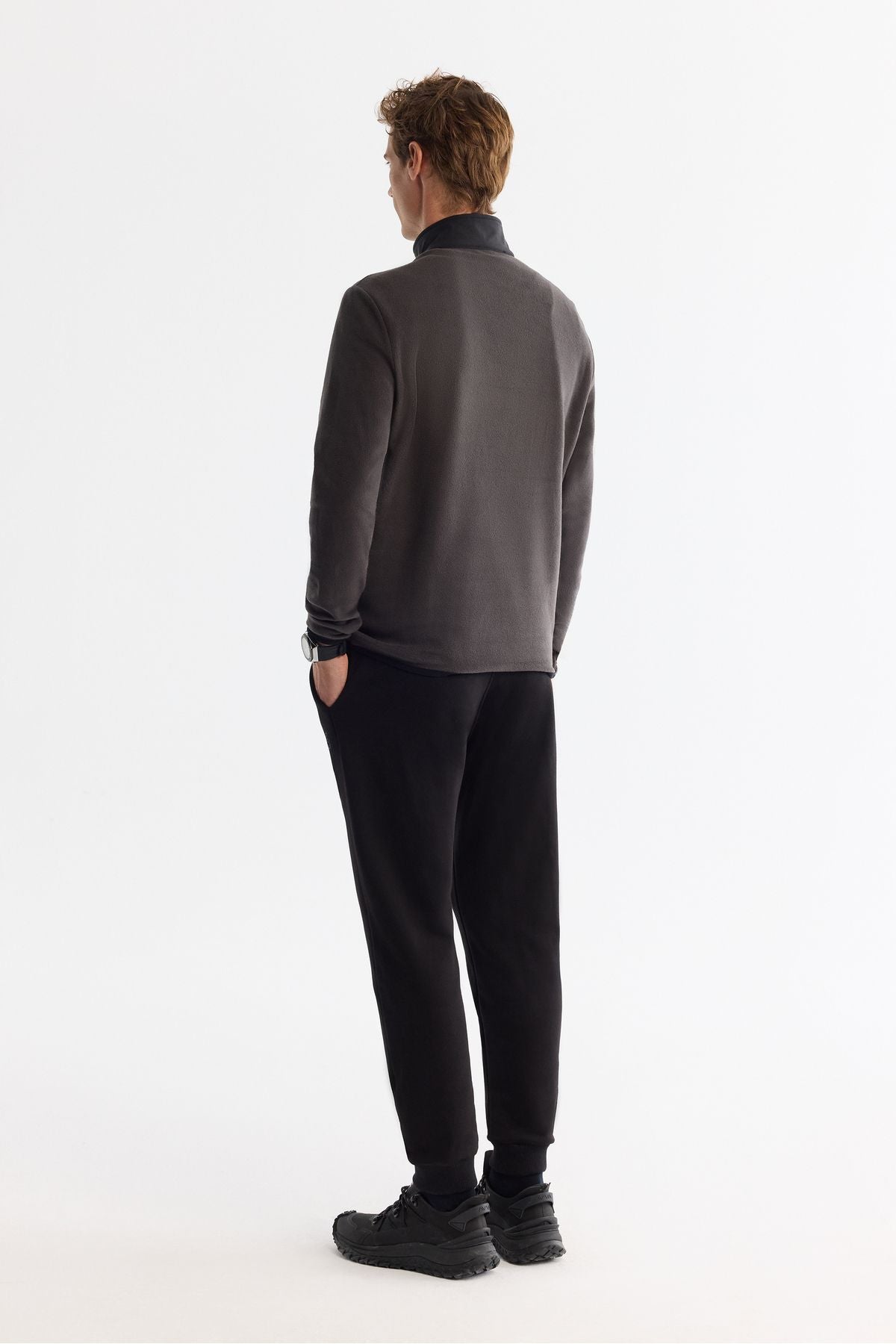 Erkek Antrasit Soğuğa Dayanıklı Fermuarlı Dik Yaka Polar Sweatshirt A42y1380