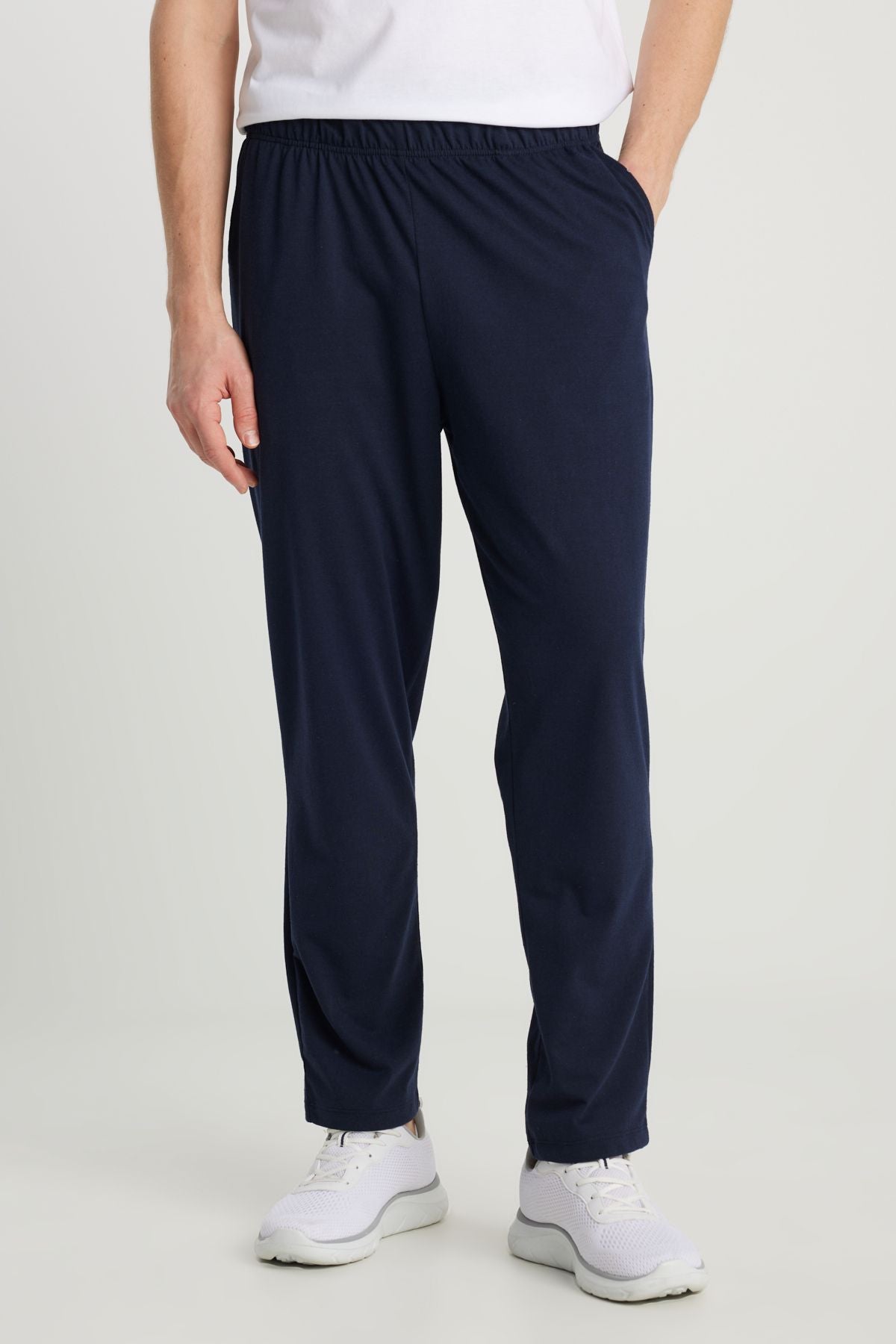 Men's navy blue-white cotton comfortable V-neck waist rubber pocket pajama set
