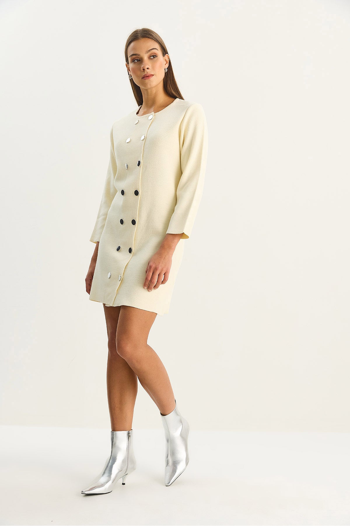 Women's Crew Neck Button Detailed Knitwear Dress 20247585