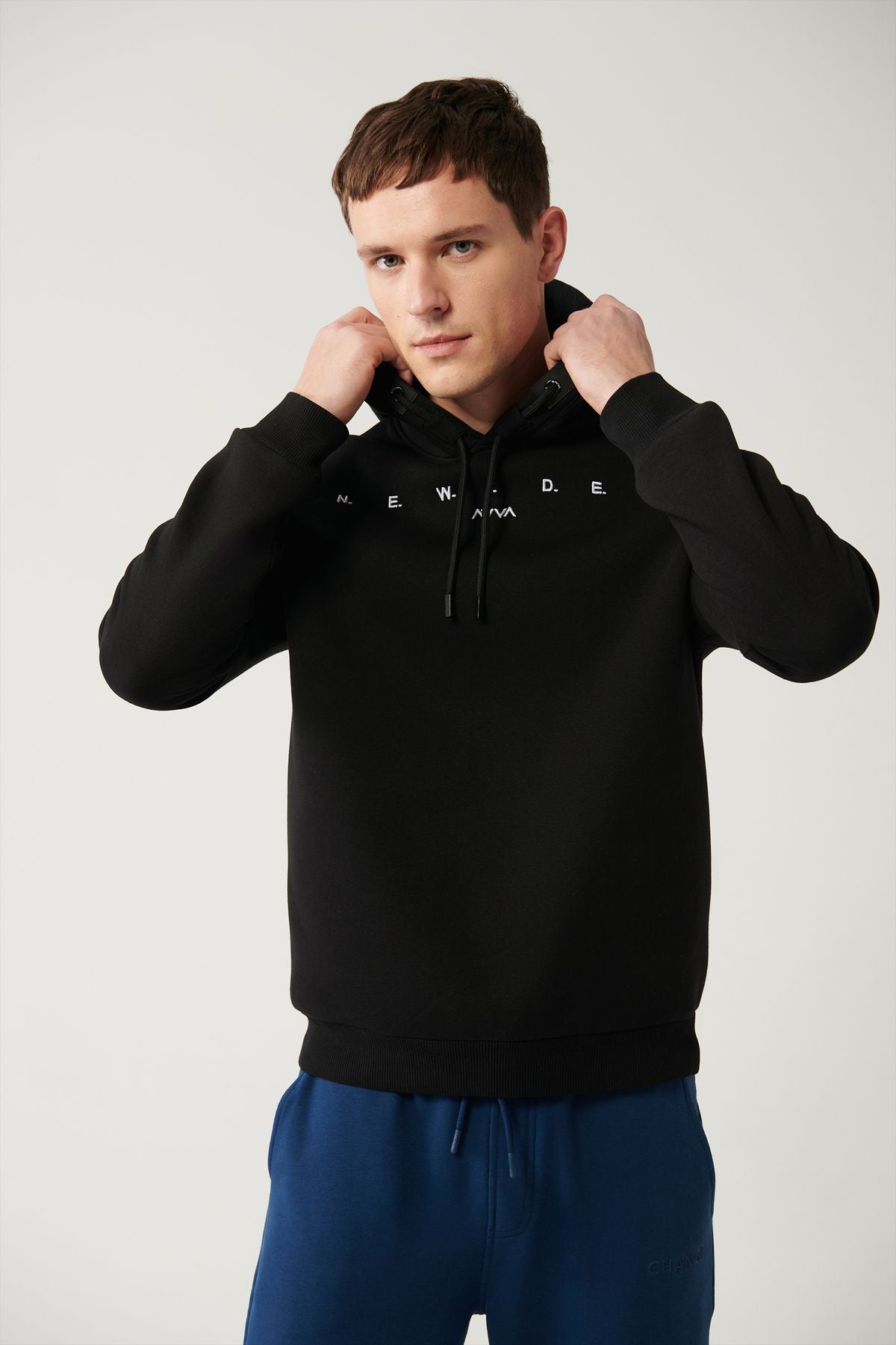 Men's black -chart fabric hooded embroidery Sweatshirt A32y1393