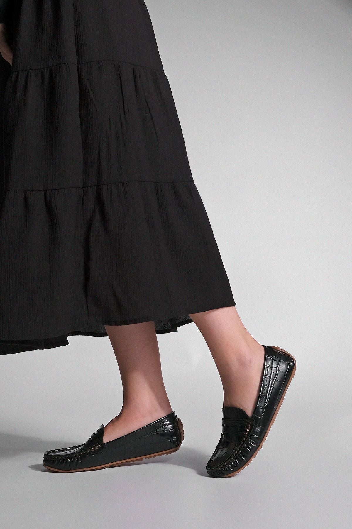 Woman Loafer Daily Shoes Feryus Black Croco