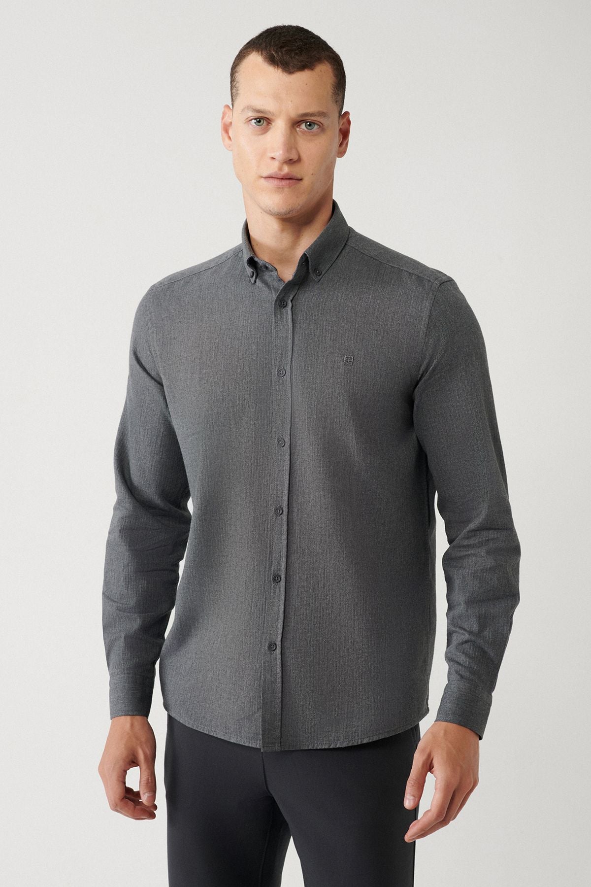 Men's anthracite buttoned collar 100 %cotton shirt B002033