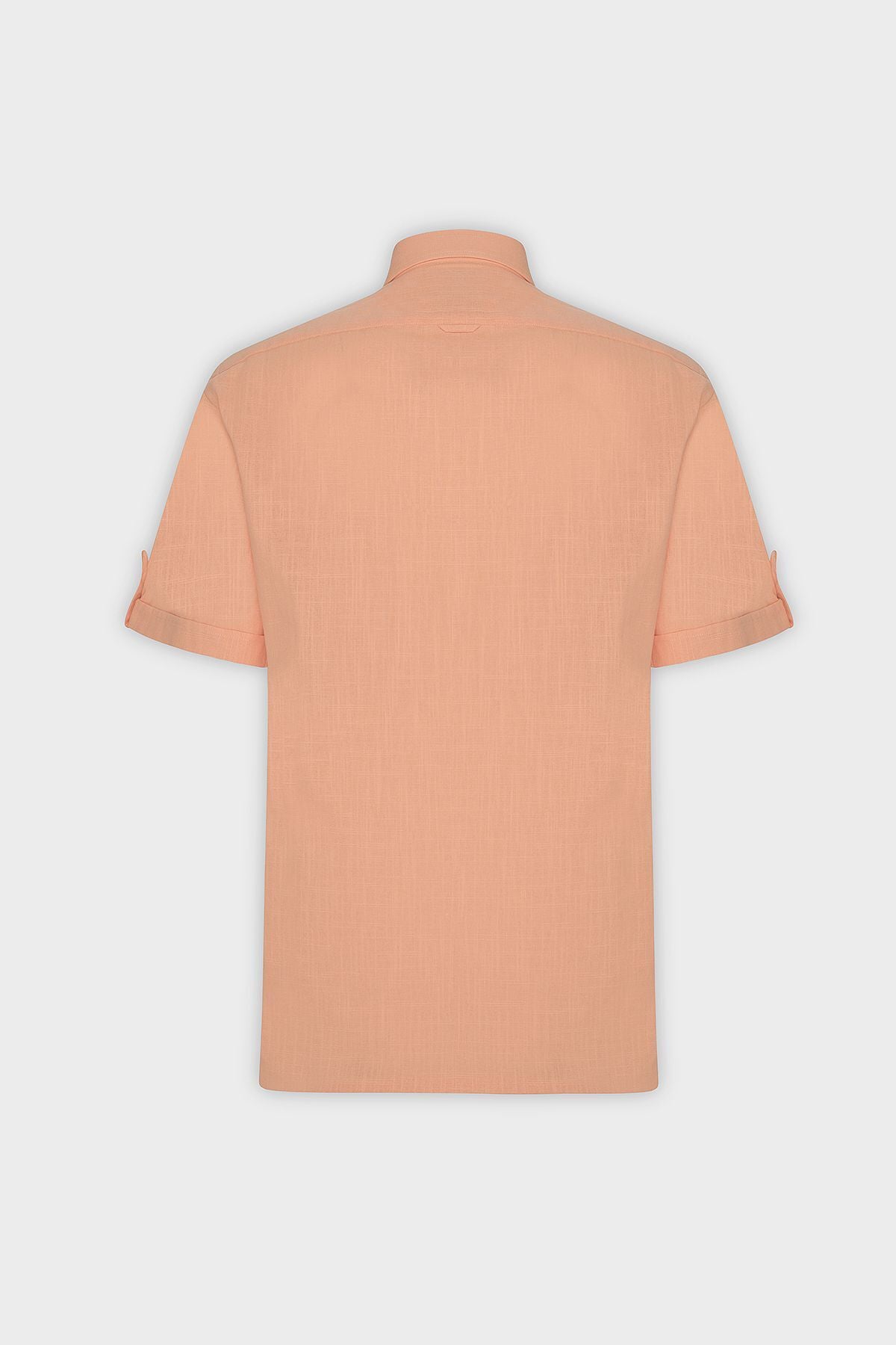 Men's Orange Comfort Fit Casual Cutting Buttoned Neck Linen Looking 100 %Cotton Short Sleeve Shirt