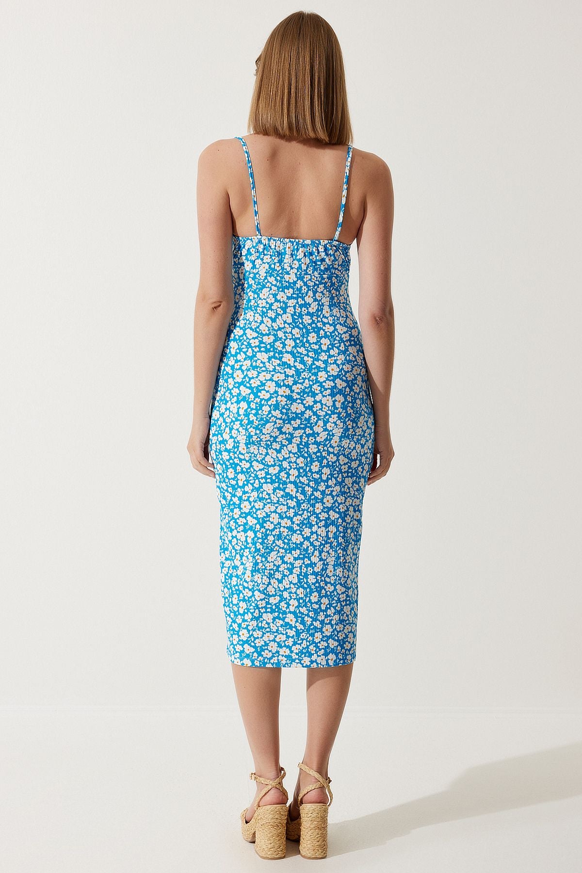 Women's Blue Flower Smit Summer Knitting Dress CI00029