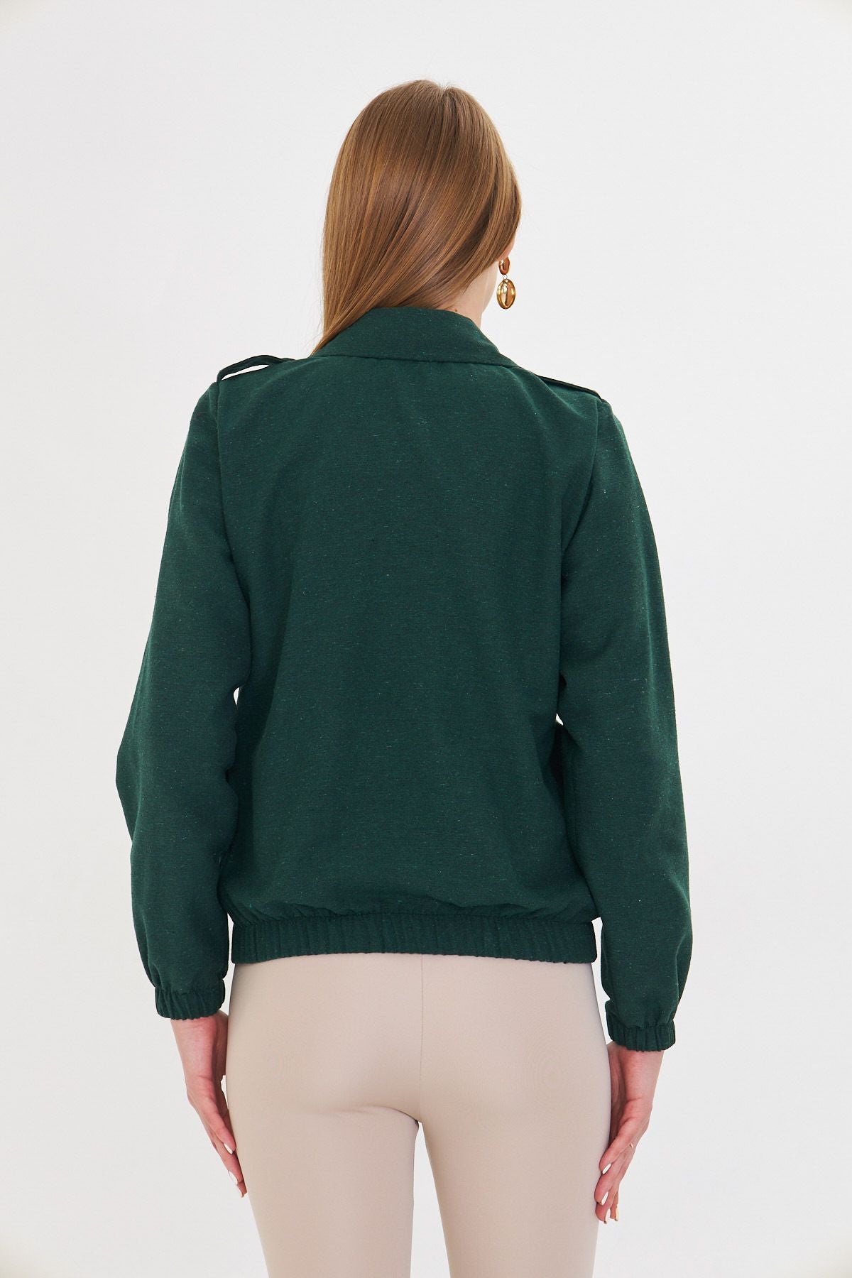 Female emerald front zipper gabardin coat ARM-22K001068