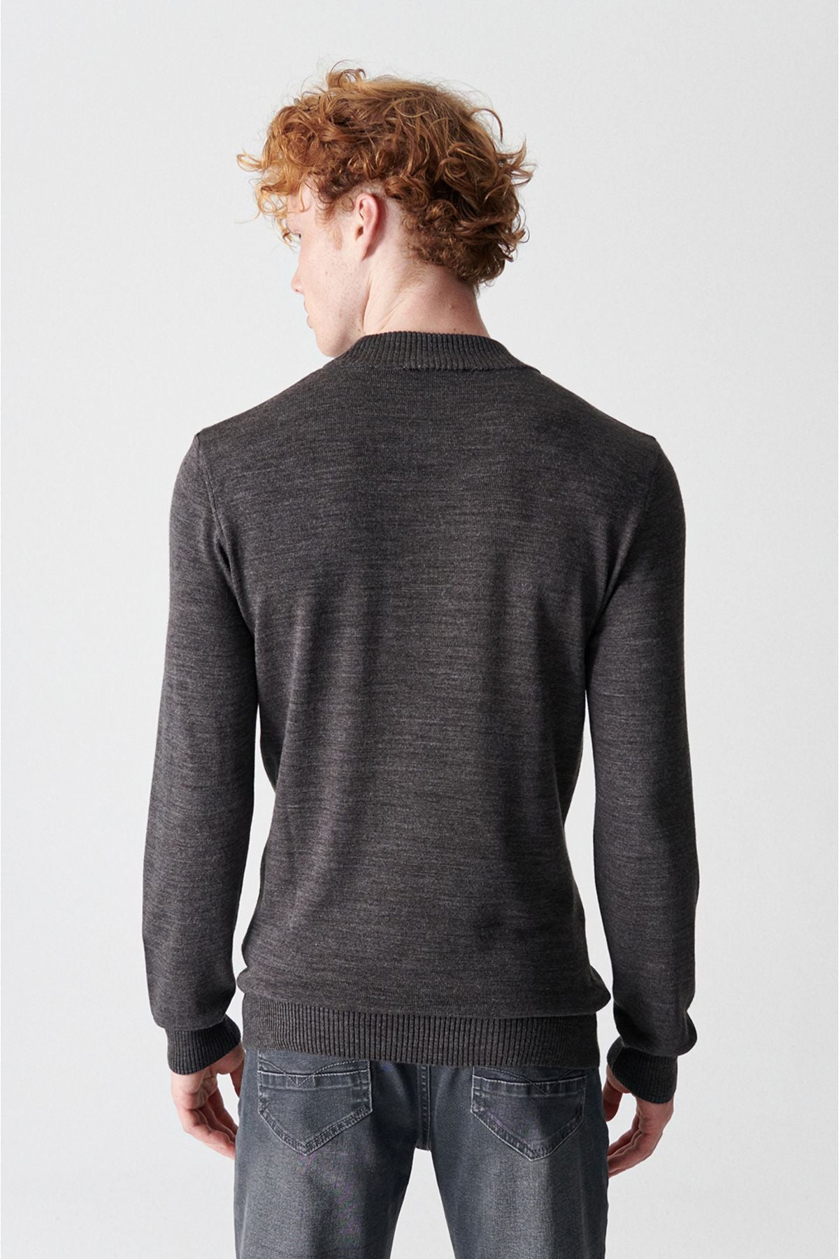 Men's anthracit Half Fisherman Collar Non -Following Knitwear Sweater E005001