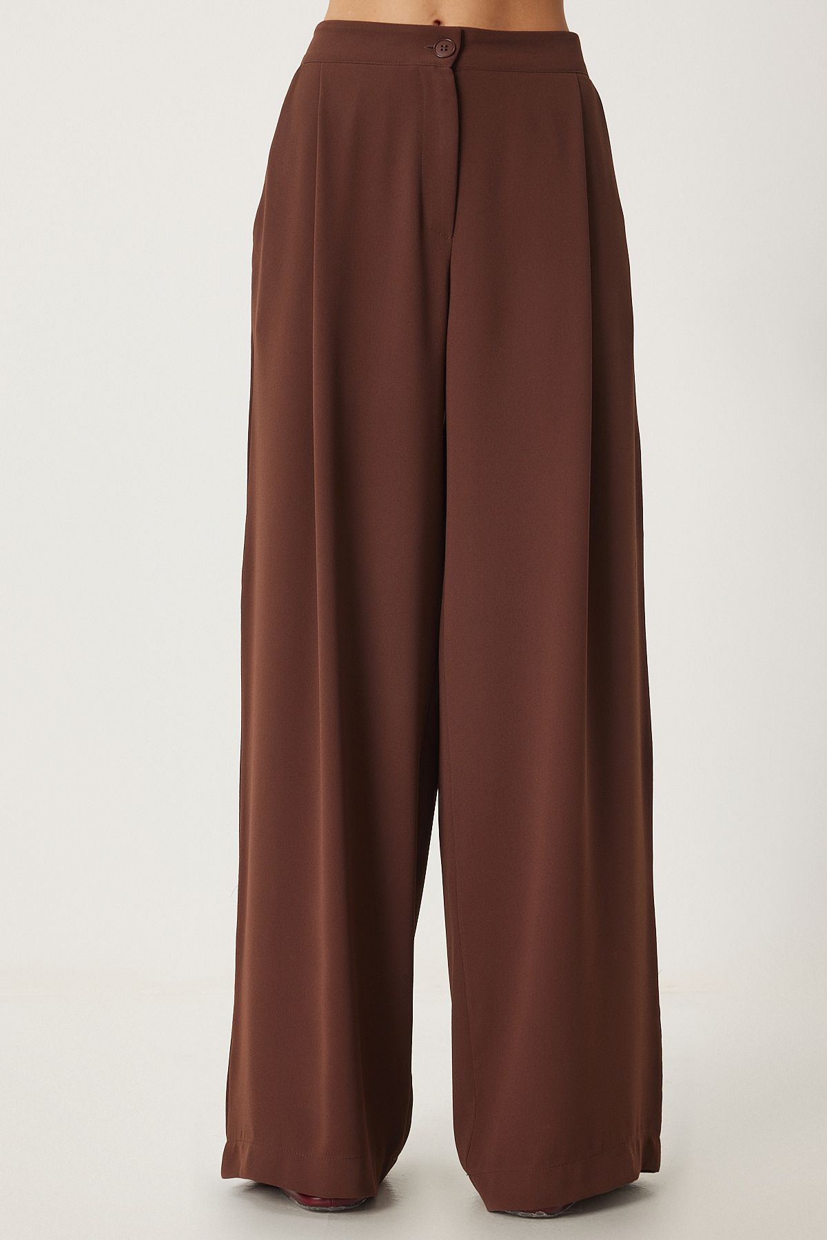 Women's brown pocket weaving palazzo pants ul00052