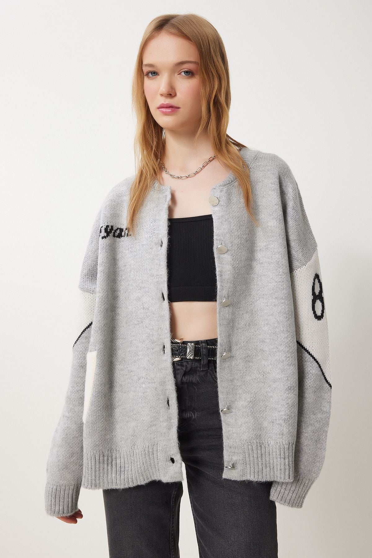 Women's Gray slogan knitwear jacket cardigan DP00218