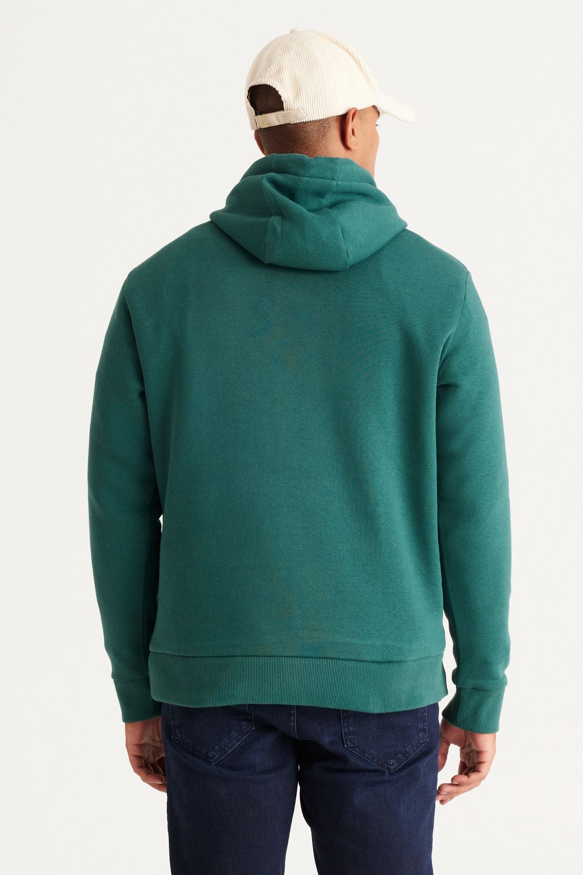 Men's Dark Green Standard Fit Normal Normal Cut Içi Polar 3 IP hooded cotton sweatshirt