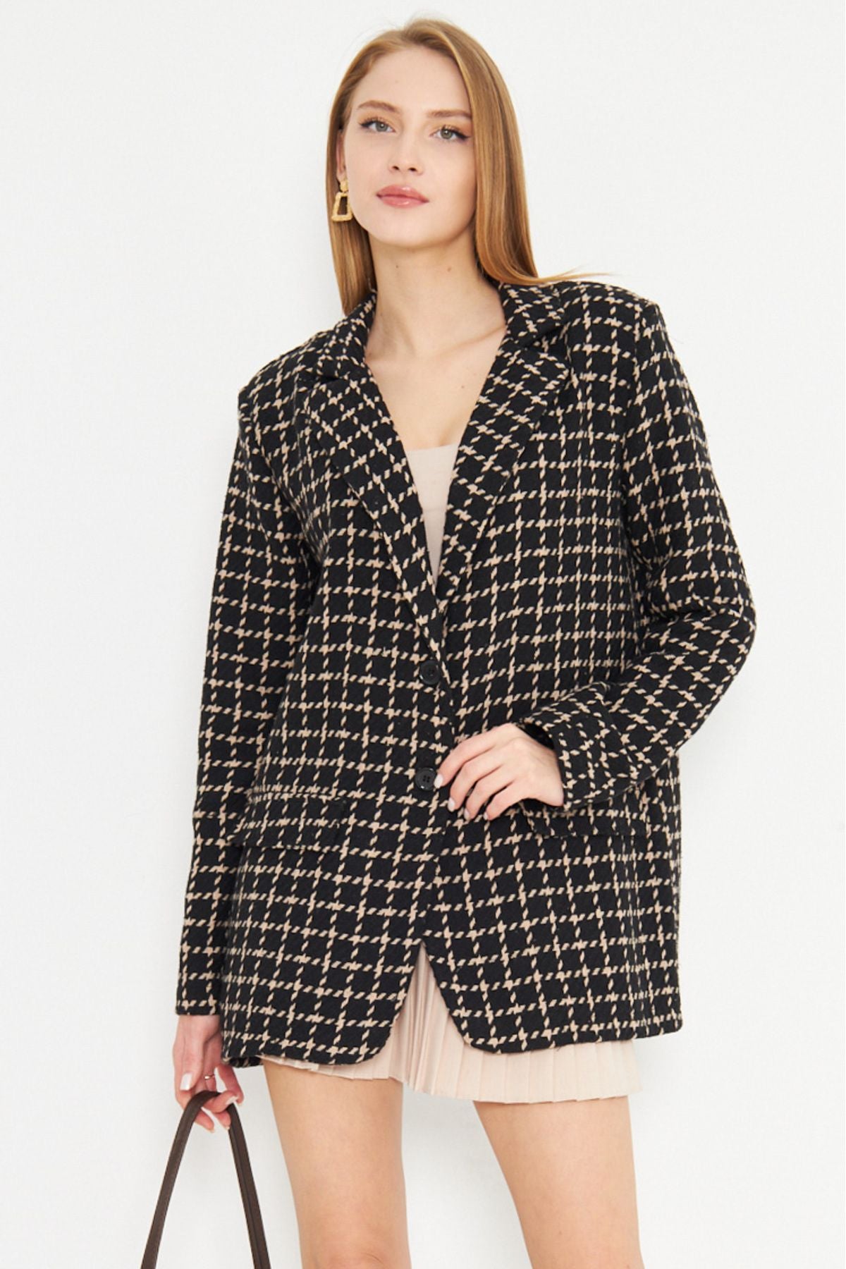 Female Beige Men's Collar Pocket Cover with a homeland oversize jacket ARM-25K00106060