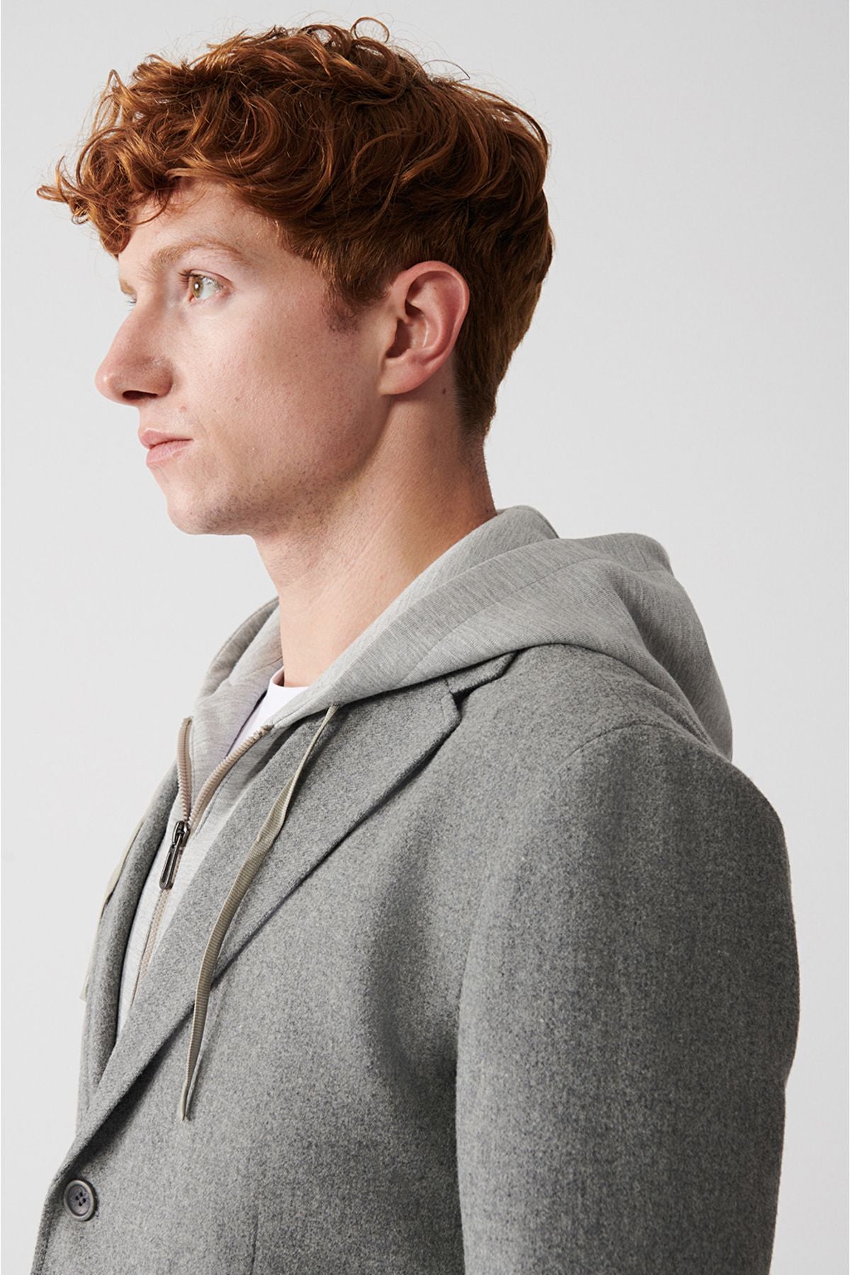 Men's gray removable hooded woolen jacket A32y4017