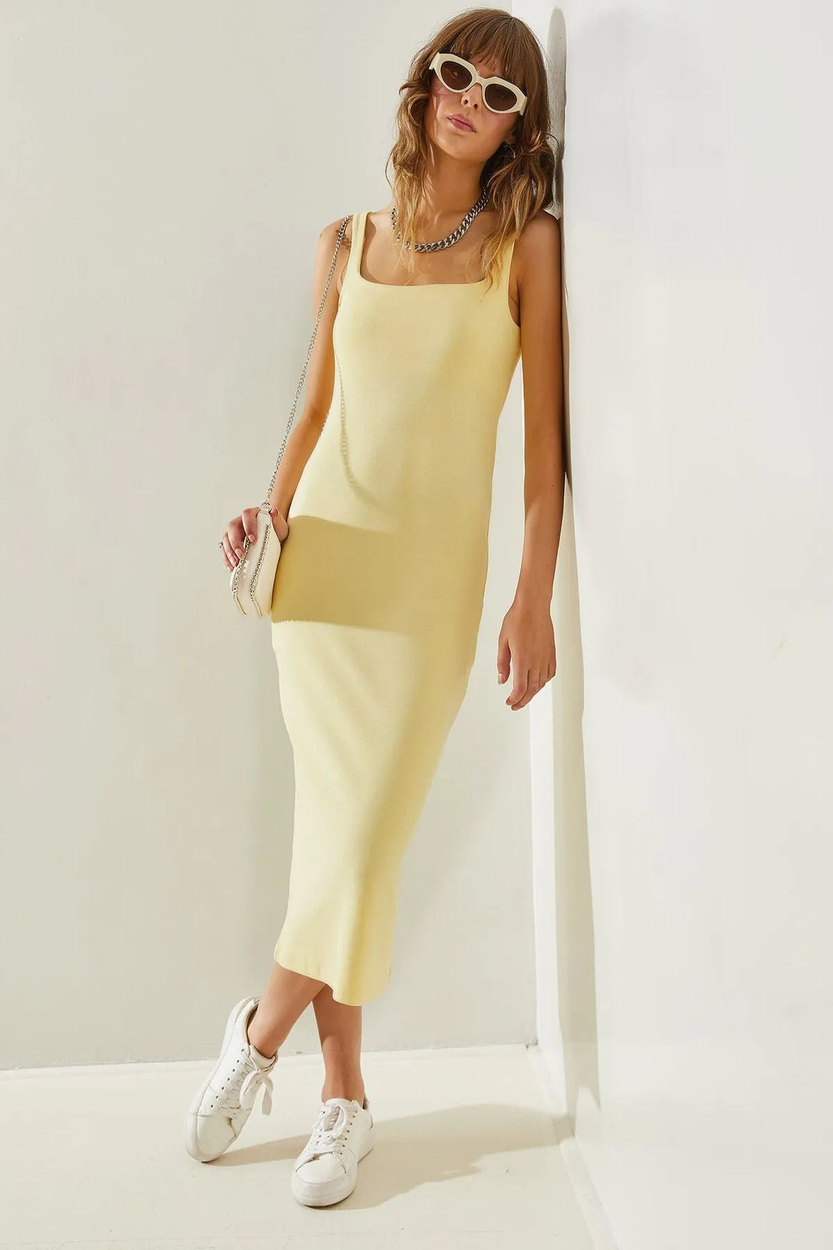 Female Square Collar Hanger Midi Boy Basic Dress 60251239