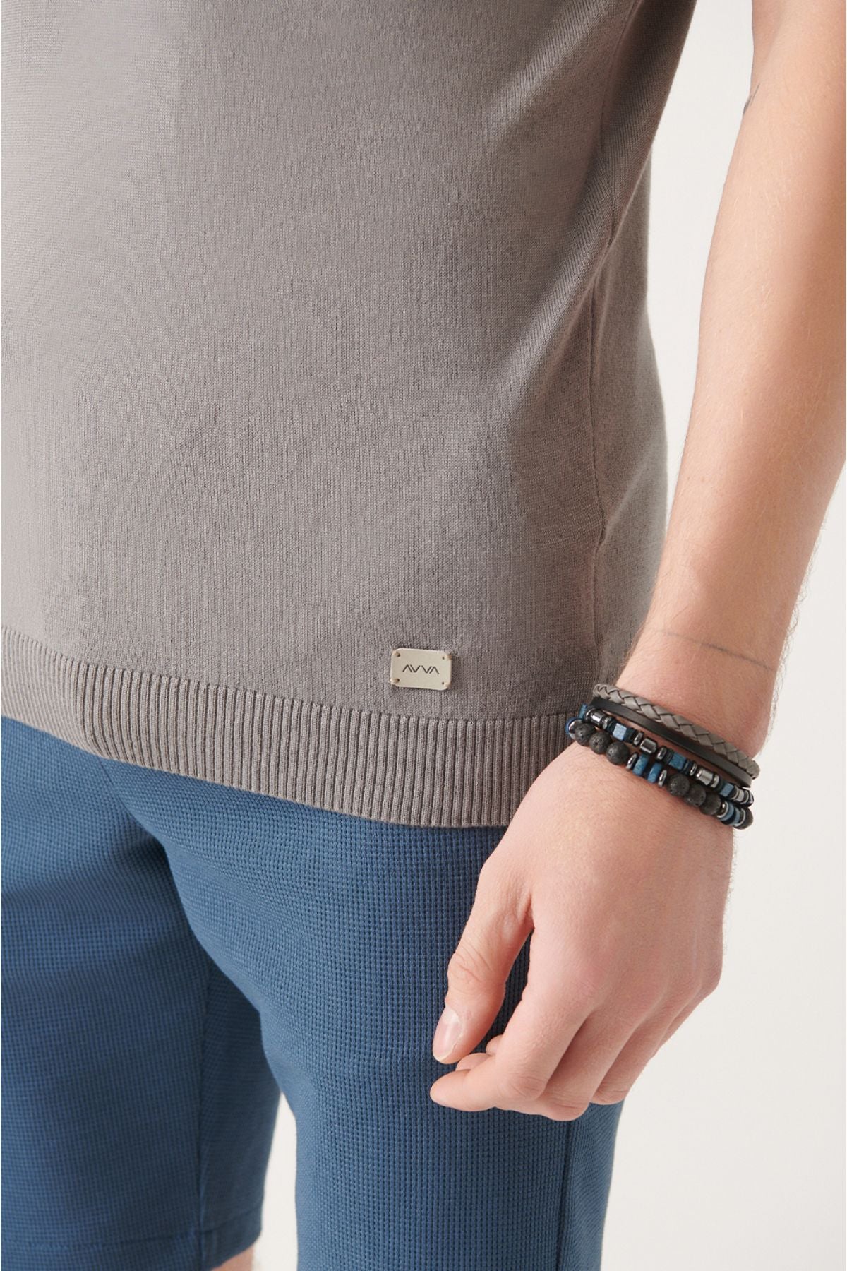 Men's Gray Zipper Line Detailed Polo Yaka Triko T-Shirt A31y5127
