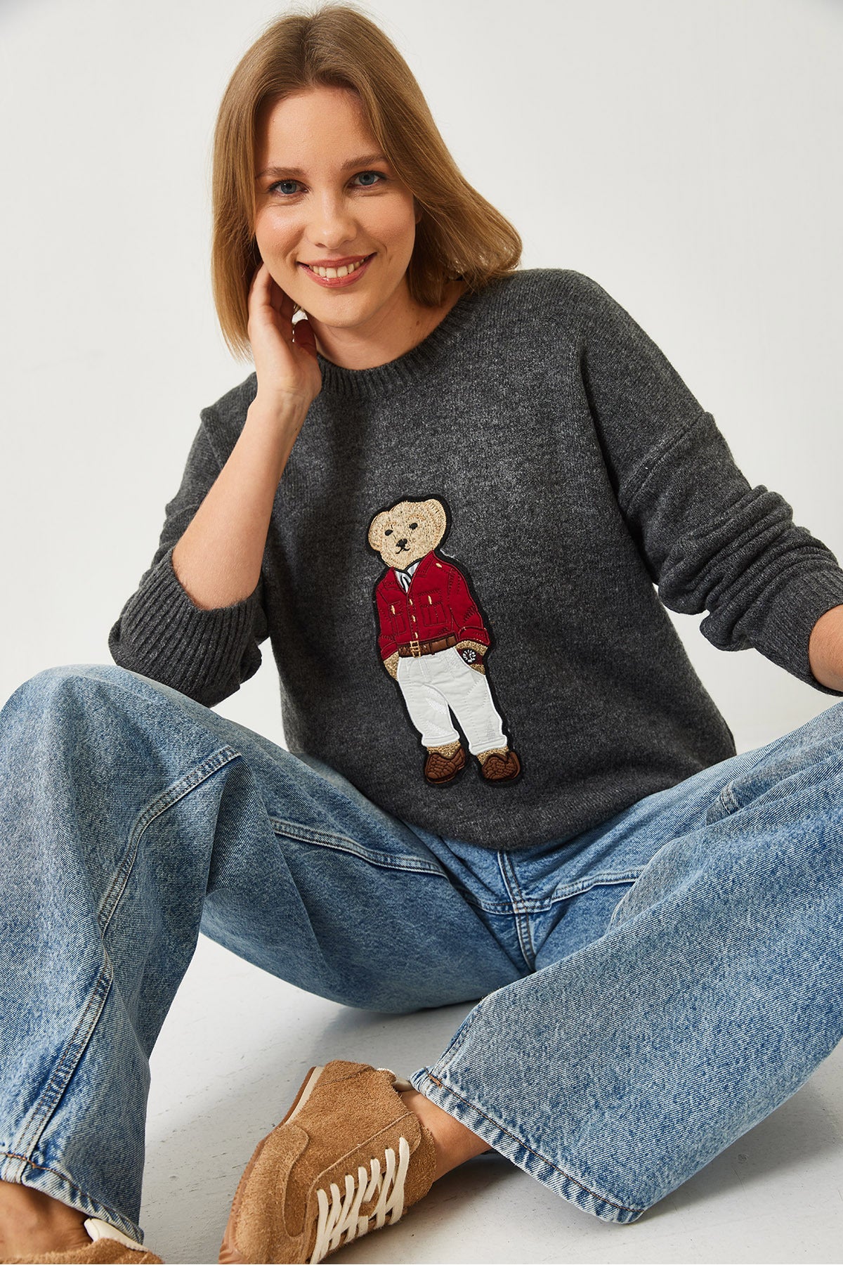 Women's Teddy Bear Embroidered Knitwear Sweater 9016 60261164