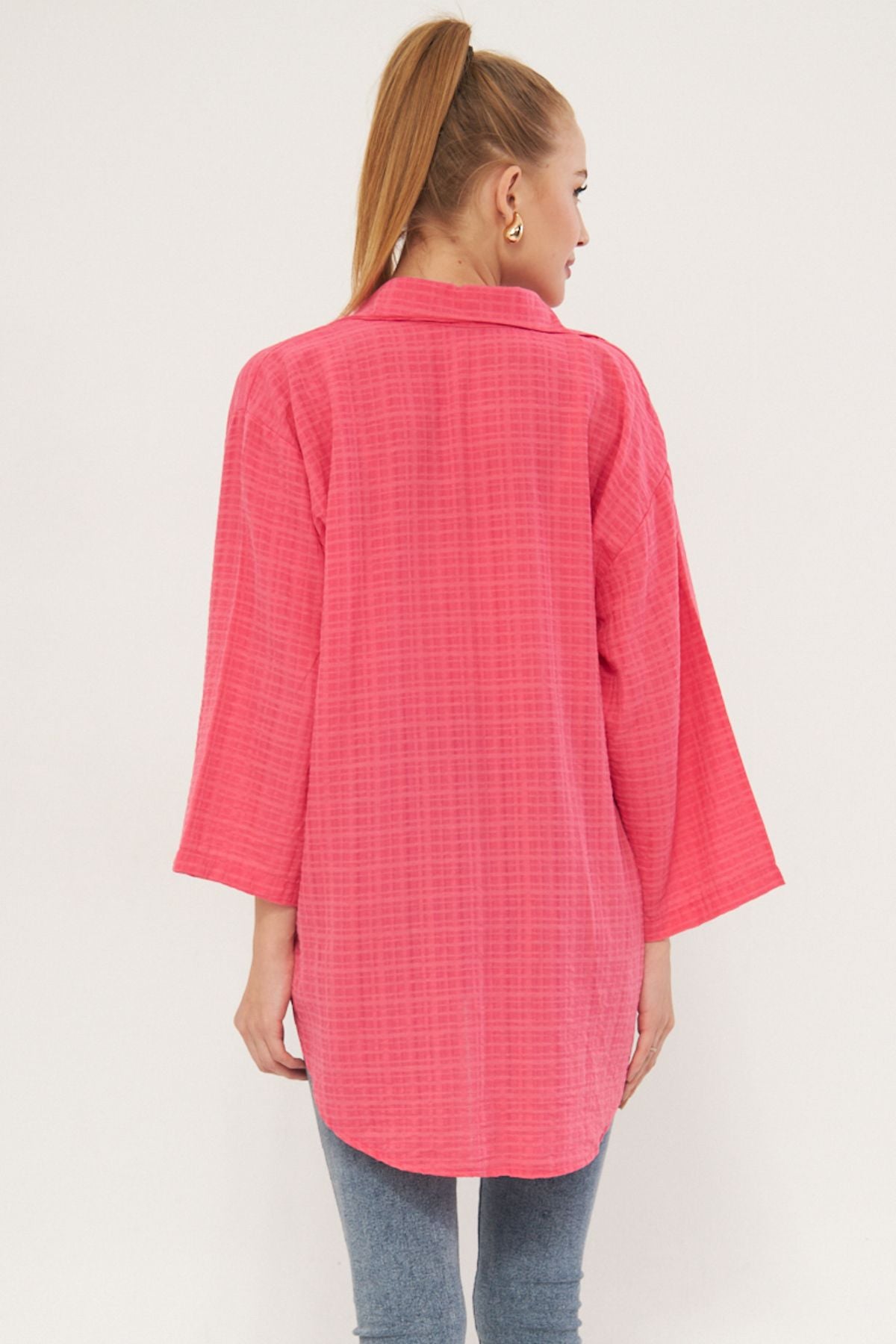 Fuchsia shirt collar with front lace-up kimono shirt ARM-25K001006