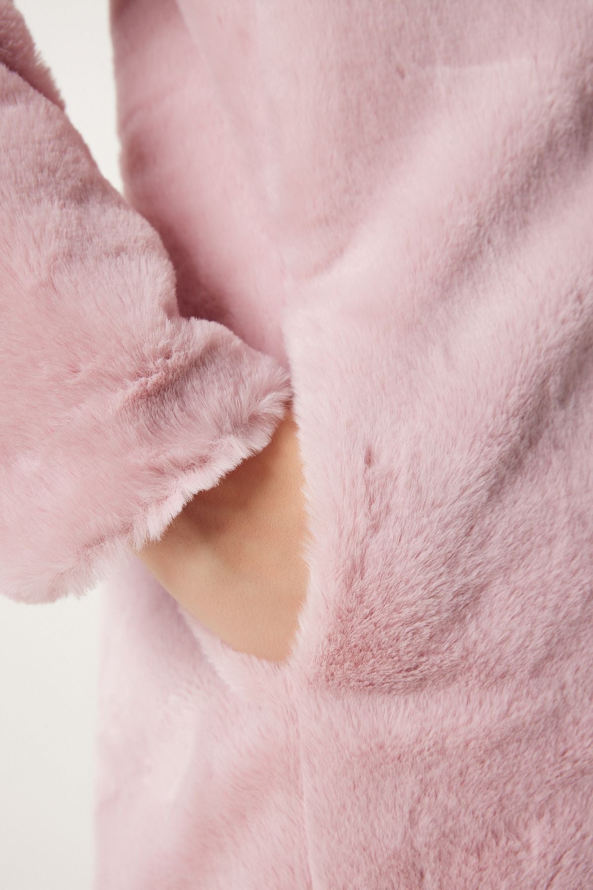 Woman Pink Artificial Fur Coat Rv00072