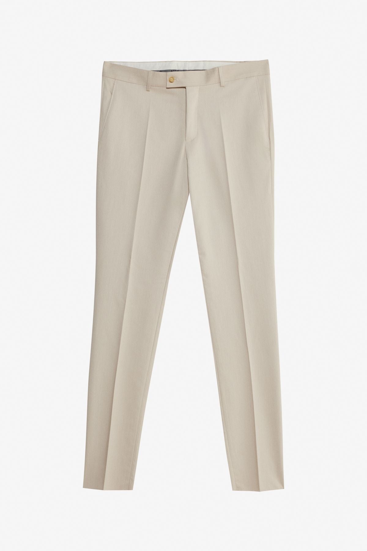 Men's Beige Slim Fit Narrow Cut Swallow Cover Pocket Flexible Suit