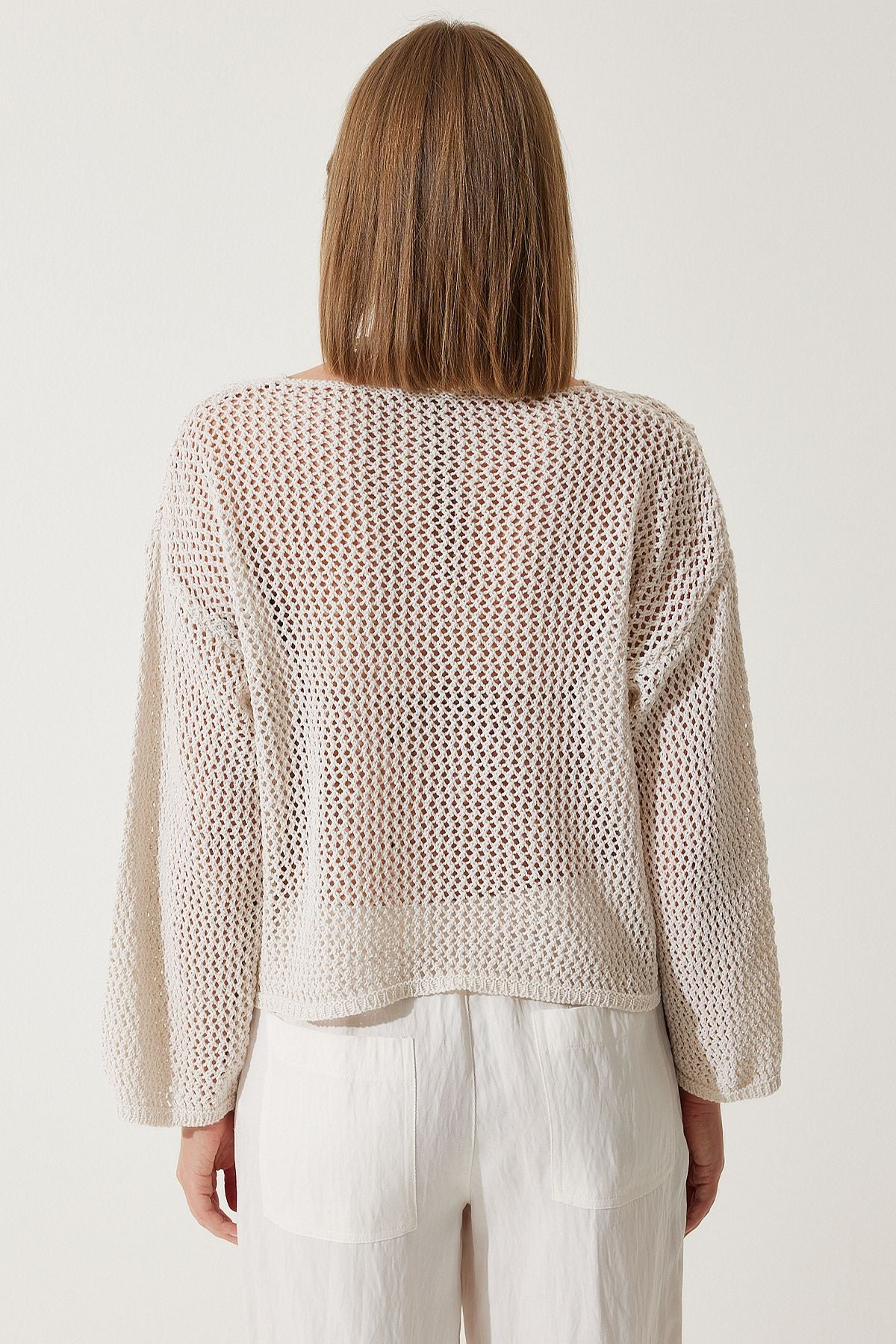 Women's Cream Pearl Detailed Offer Seasonal Knitwear Sweater MW00146