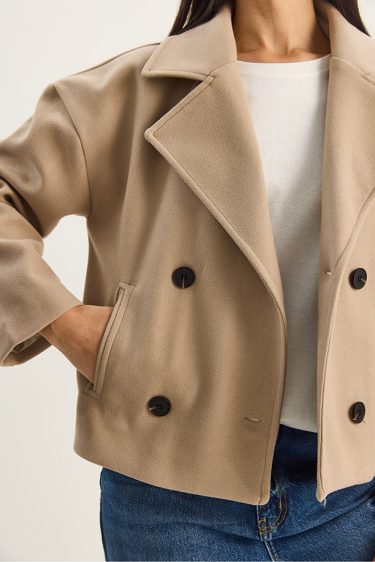 Women's Wide Collar Pocket Detailed Lined Buttoned Short Cashmere Coat 2517 60283788