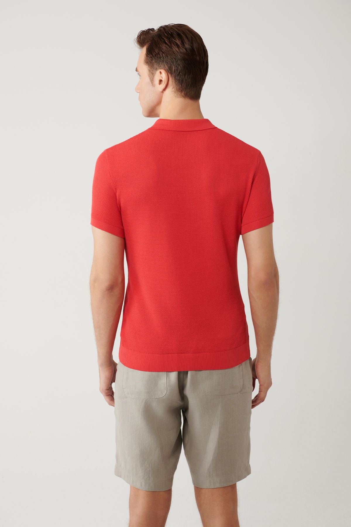 Male Coral 3 Button Tissue Ribanian Polo Yaka Triko T-Shirt B005009